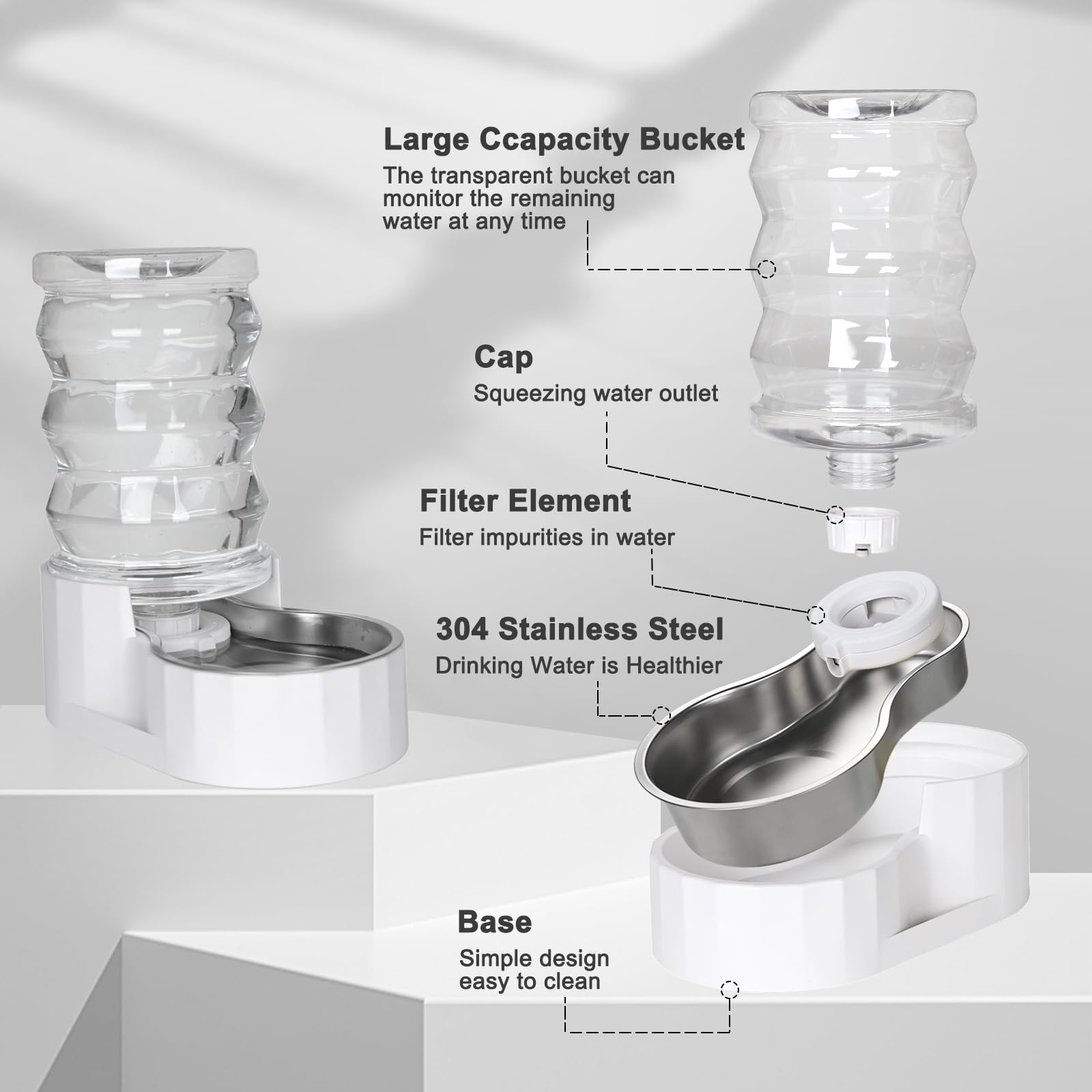 RIZZARI Automatic Gravity Pet Dispenser: Helps Prevent Urinary Stones - Activated Carbon Ion Exchange System - 6.5L Large Capacity Stainless Steel-Ideal for Cats & Small Dogs-All-Day Hydration at Home