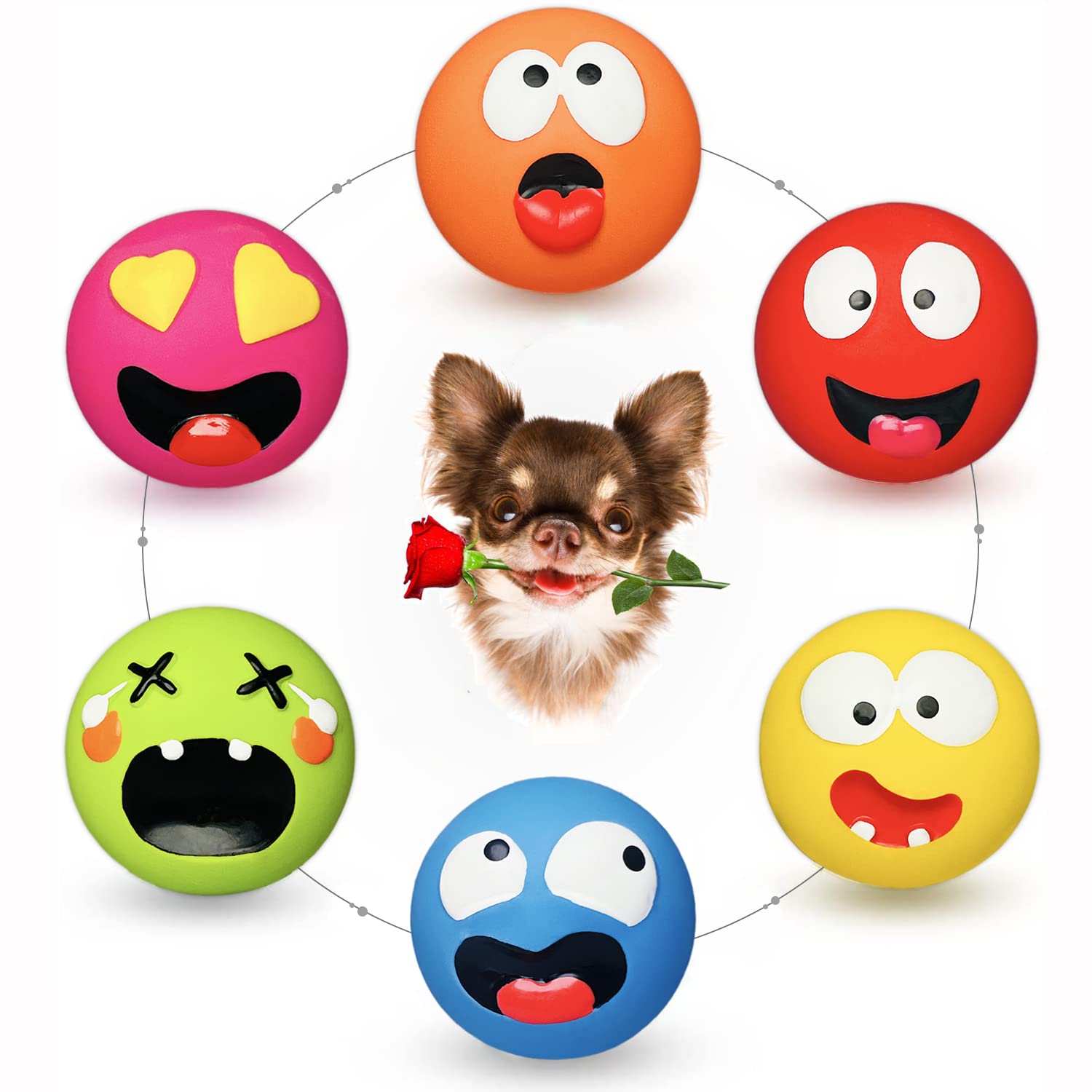 Smile Face Dog Squeaky Toys Soft Latex Squeak Balls for Puppy Small Pet Dogs 6 Pcs/Set