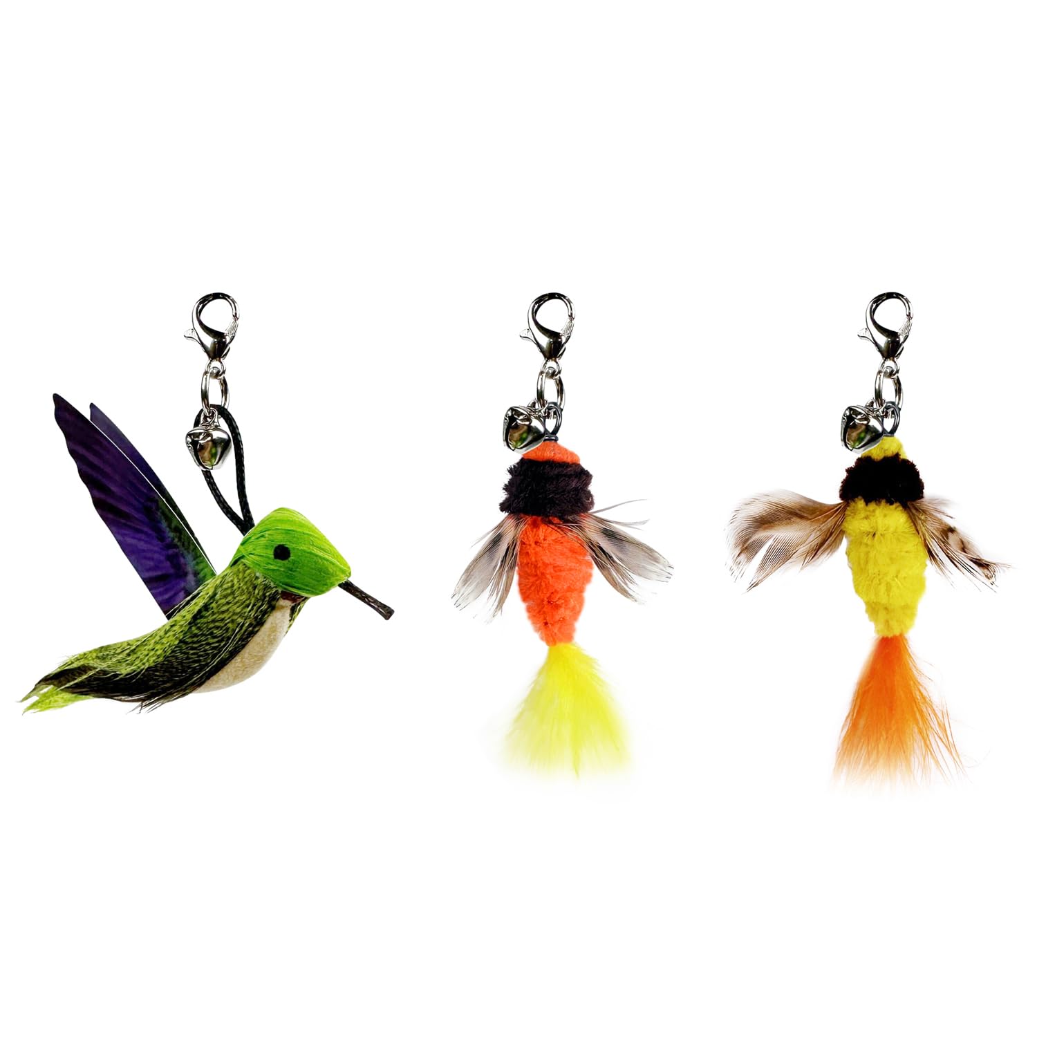 SONGWAY Cat Toy Wand Attachments - 8 Pieces Carrot Shrimp Mouse Fish Worm Dragonfly Cat Feather Toy Refills, Interactive Elastic Mesh Cat Toys for Indoor Cats Kittens