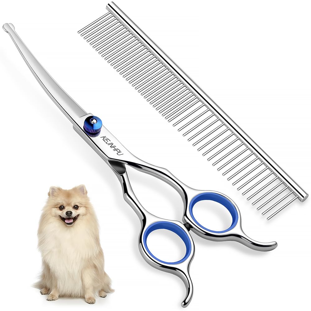 5 in 1 Premium Dog Grooming Scissors, Professional Dog Scissors for Grooming with Safety Round Tips, Lengnoyp Stainless Steel Thinning Shears, Pet Cat Shears for Grooming Kit