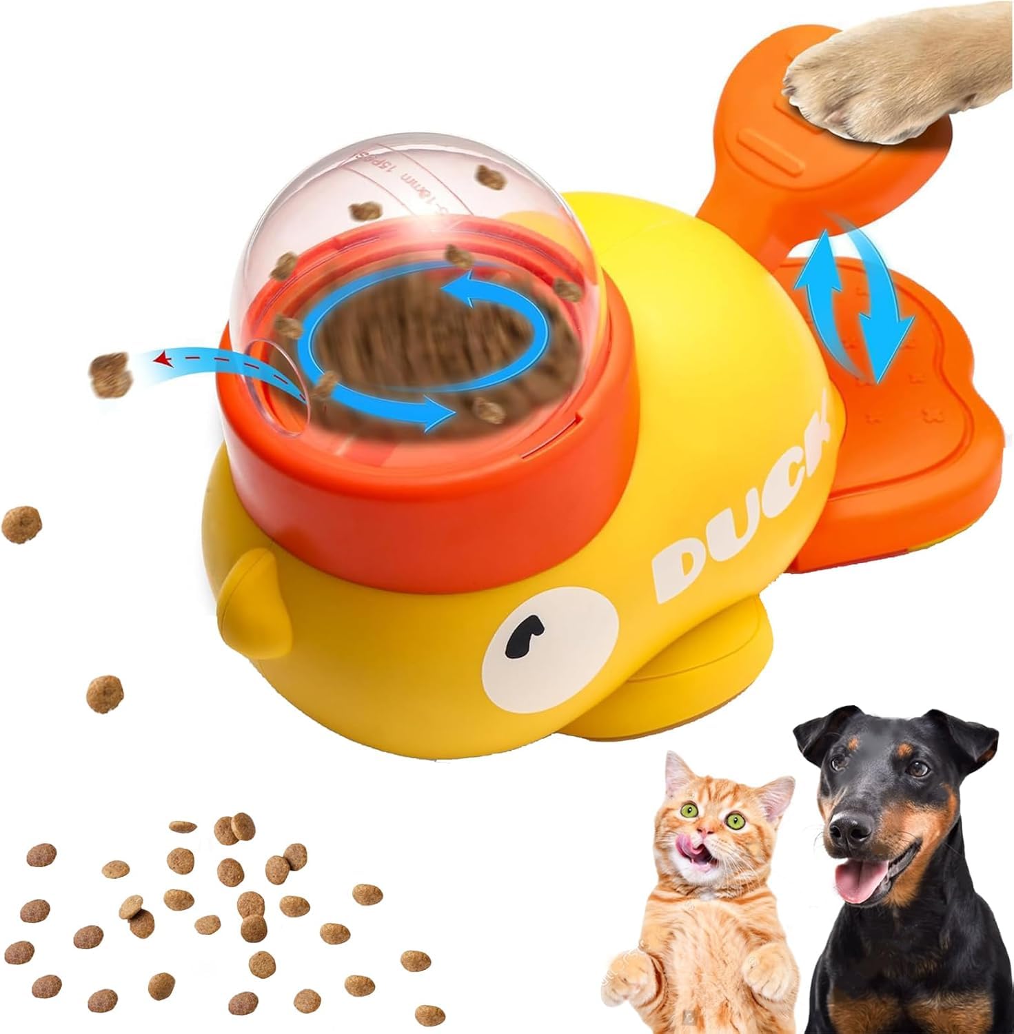 Interactive Dog Treat Dispenser Toy & Slow Feeder Dog Bowls - Duck-Shaped Puzzle Toy for Mental Stimulation, Adjustable Food Outlet for Small to Medium Cats and Dogs