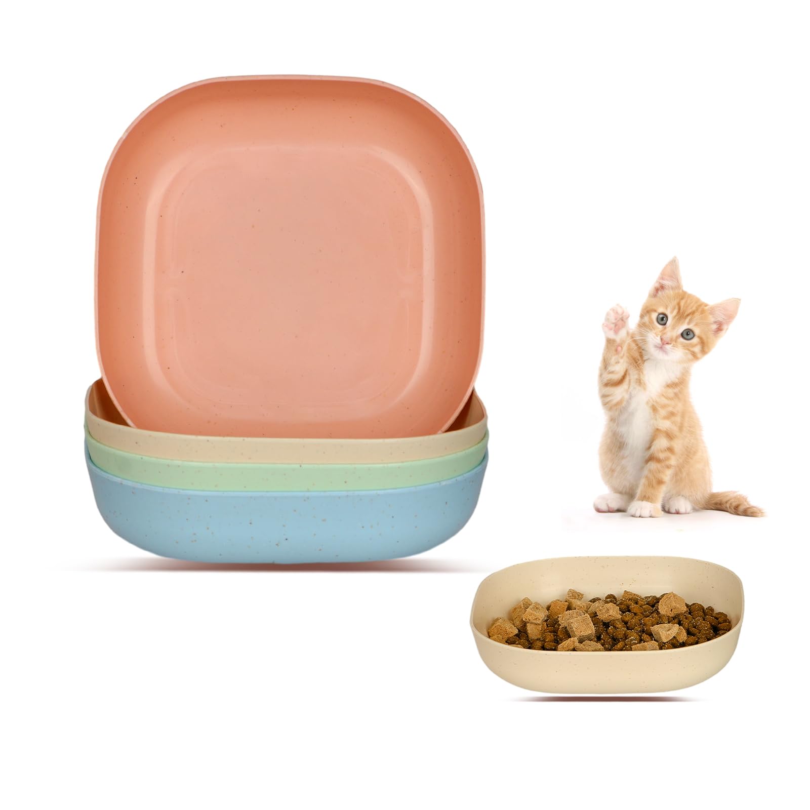 [8 Pack] Cat Dishes Whisker Friendly, Shallow Wide Pet Food and Water Bowl, Durable Wheat Straw Cat Bowls for Indoor Outdoor Cats