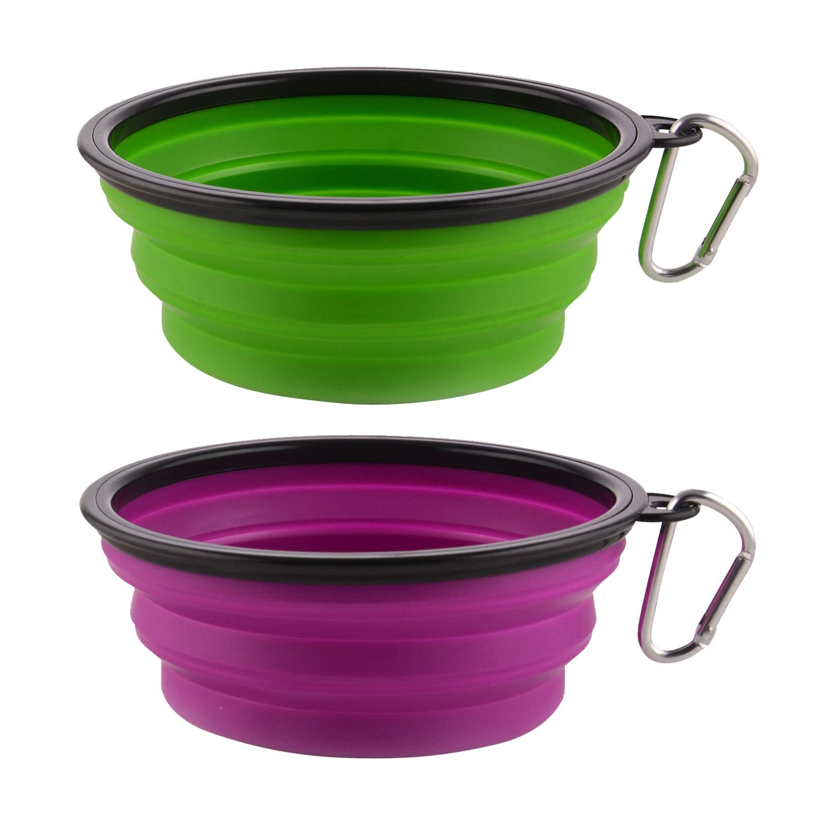 Kytely Large Collapsible Dog Bowls 2 Pack, 34oz Foldable Dog Travel Bowl, Portable Pet Water Food Bowl with Clasp, Pet Cat Feeding Cup Dish for Traveling, Walking, Hiking (Black+Blue)