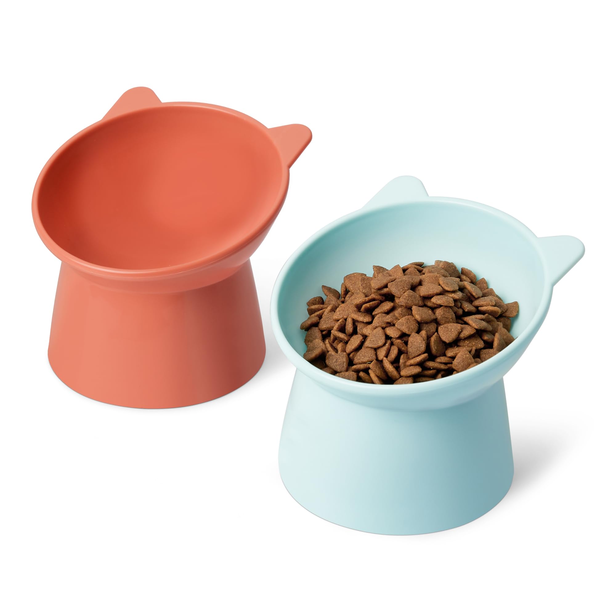 Kitty City Elevated Cat Bowls (Set of 2), Whisker-Friendly Raised Cat Food & Water Dishes, Modern Pedestal Design, Dishwasher Safe, 6.5 oz Each – White & Gray