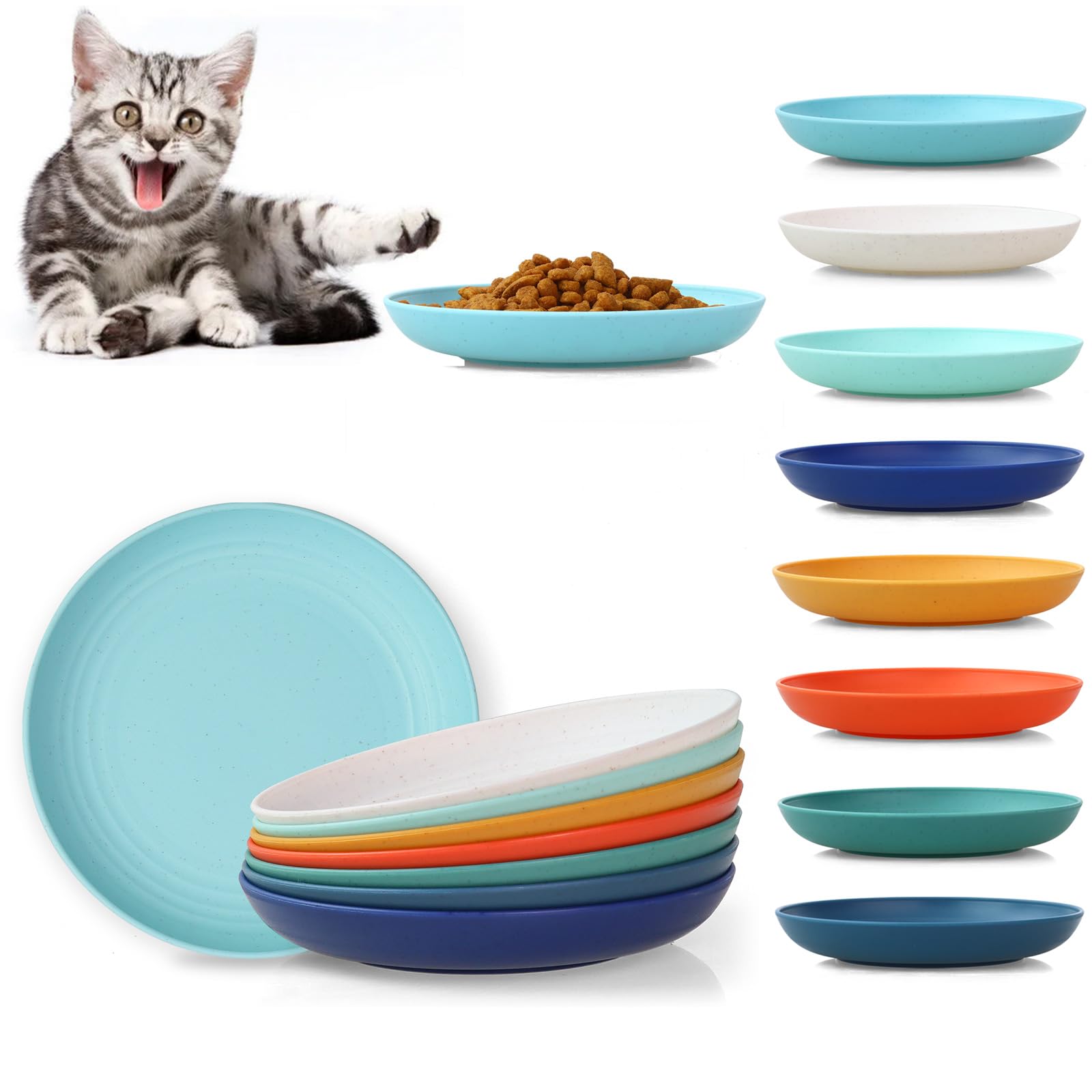 [8 Pack] Cat Dishes Whisker Friendly, Shallow Wide Pet Food and Water Bowl, Durable Wheat Straw Cat Bowls for Indoor Outdoor Cats