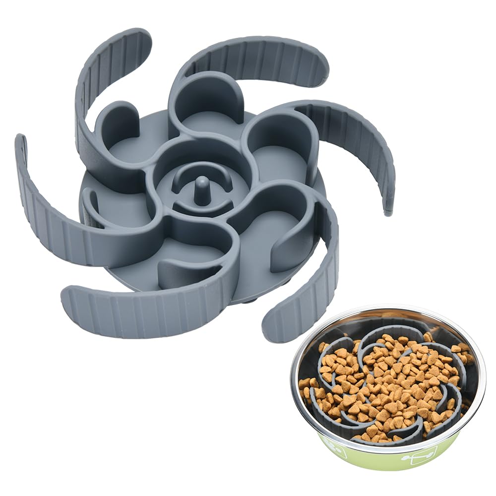 Keegud Slow Feeder Dog Bowls Insert [Octopus Suction Cups] Super Firm Slow Eating Dog Bowl [Cuttable] for Large Breed and Medium Size Dog Compatible with Regular and Elevated Dog Bowls (Turbine)