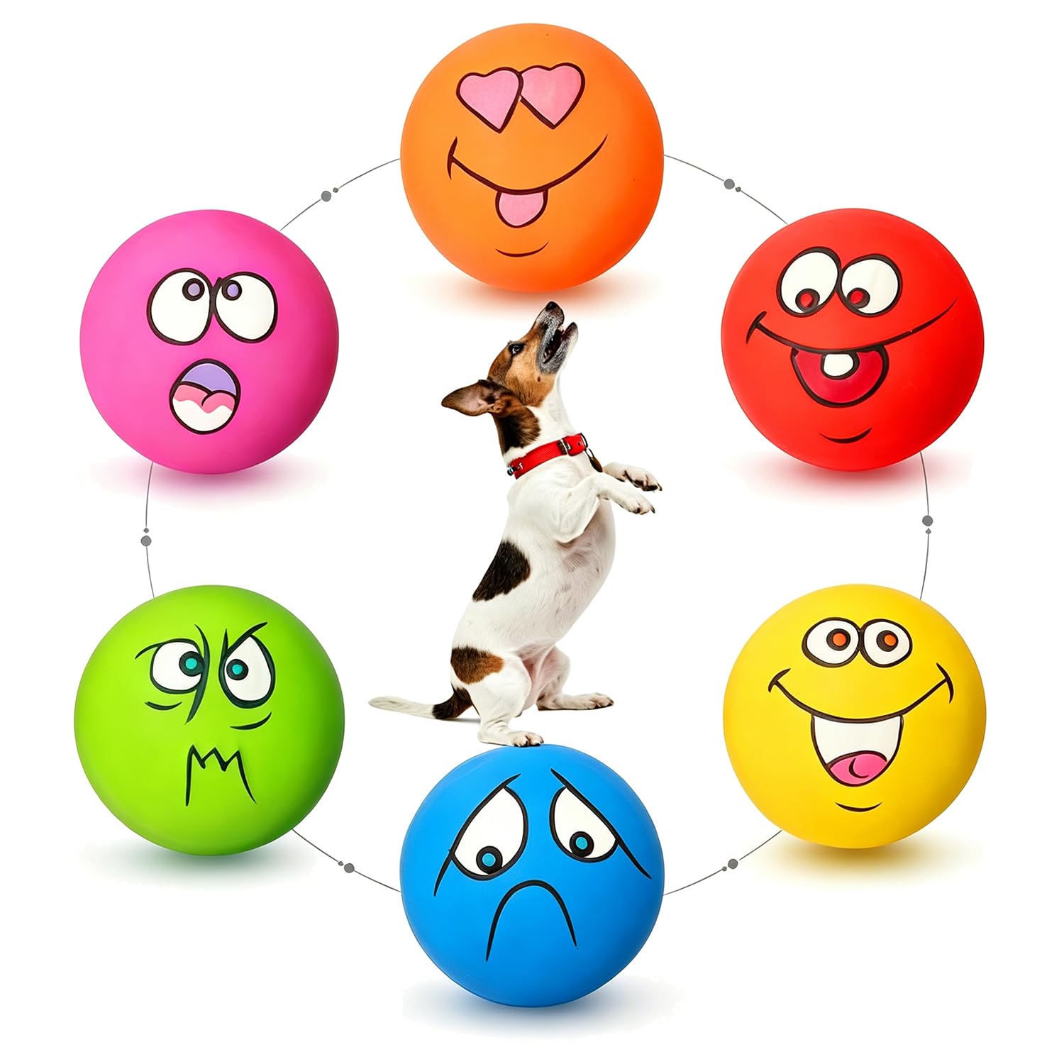 Smile Face Dog Squeaky Toys Soft Latex Squeak Balls for Puppy Small Pet Dogs 6 Pcs/Set