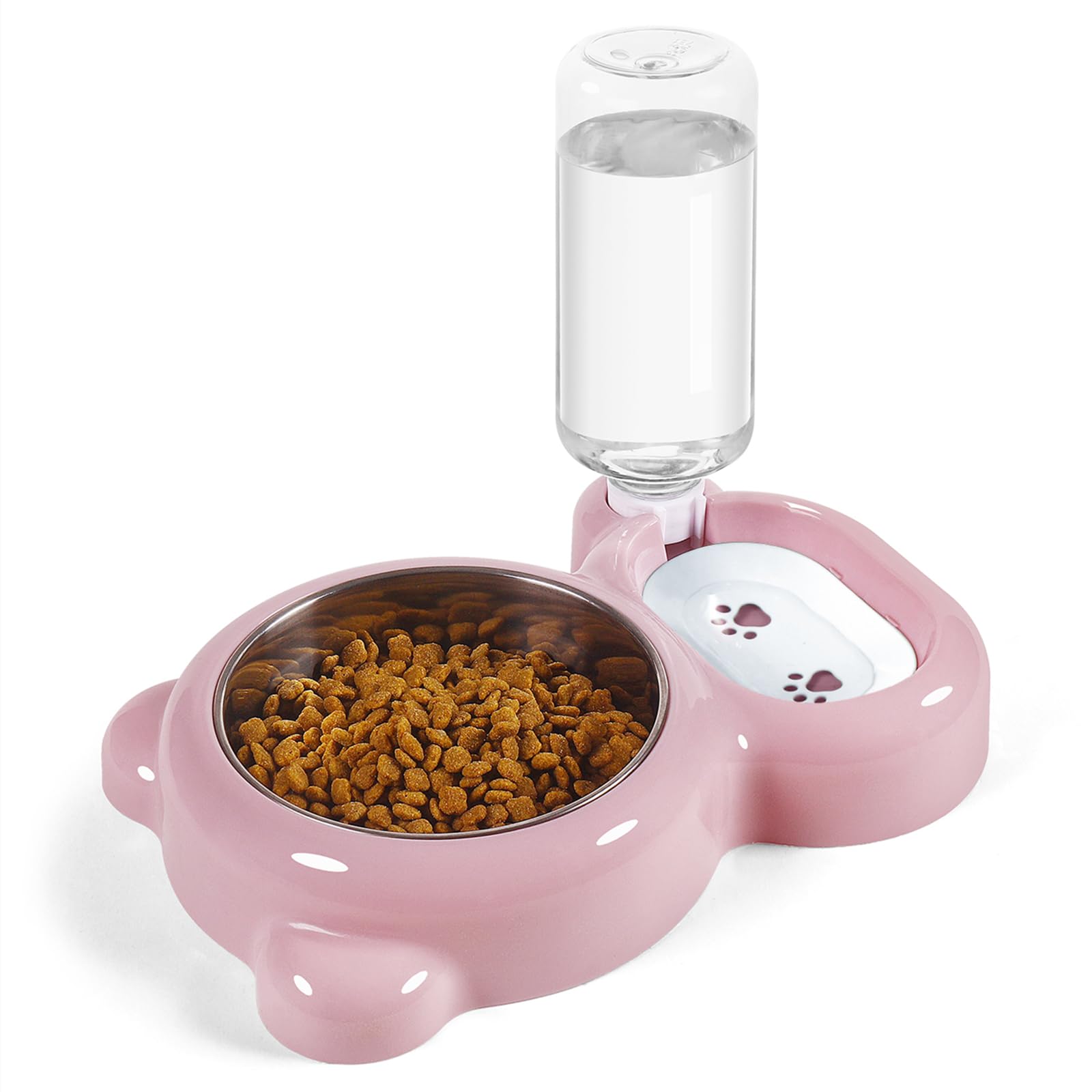 Marchul 3 in 1 Cat Bowl, Cat Food and Water Bowl Set with Water Dispenser and Stainless Steel Bowls, 15° Tilted Pet Raised Three Bowls for Indoor Cats, Small or Medium Sized Dogs