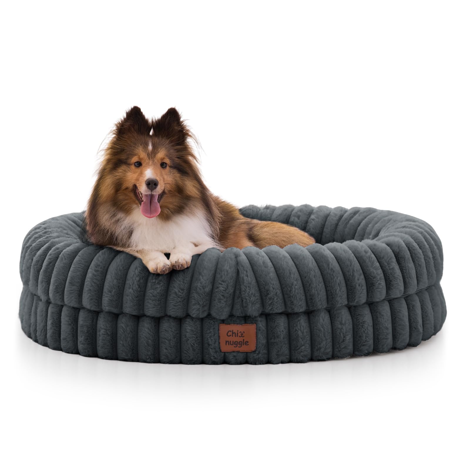 BALANCE Luxury Donut Dog Bed, 30 Inches Round Dog Bed Medium Size Dogs Washable, Orthopedic Calming Dogs Bed for Pets with Anti-Slip Bottom, Oatmeal