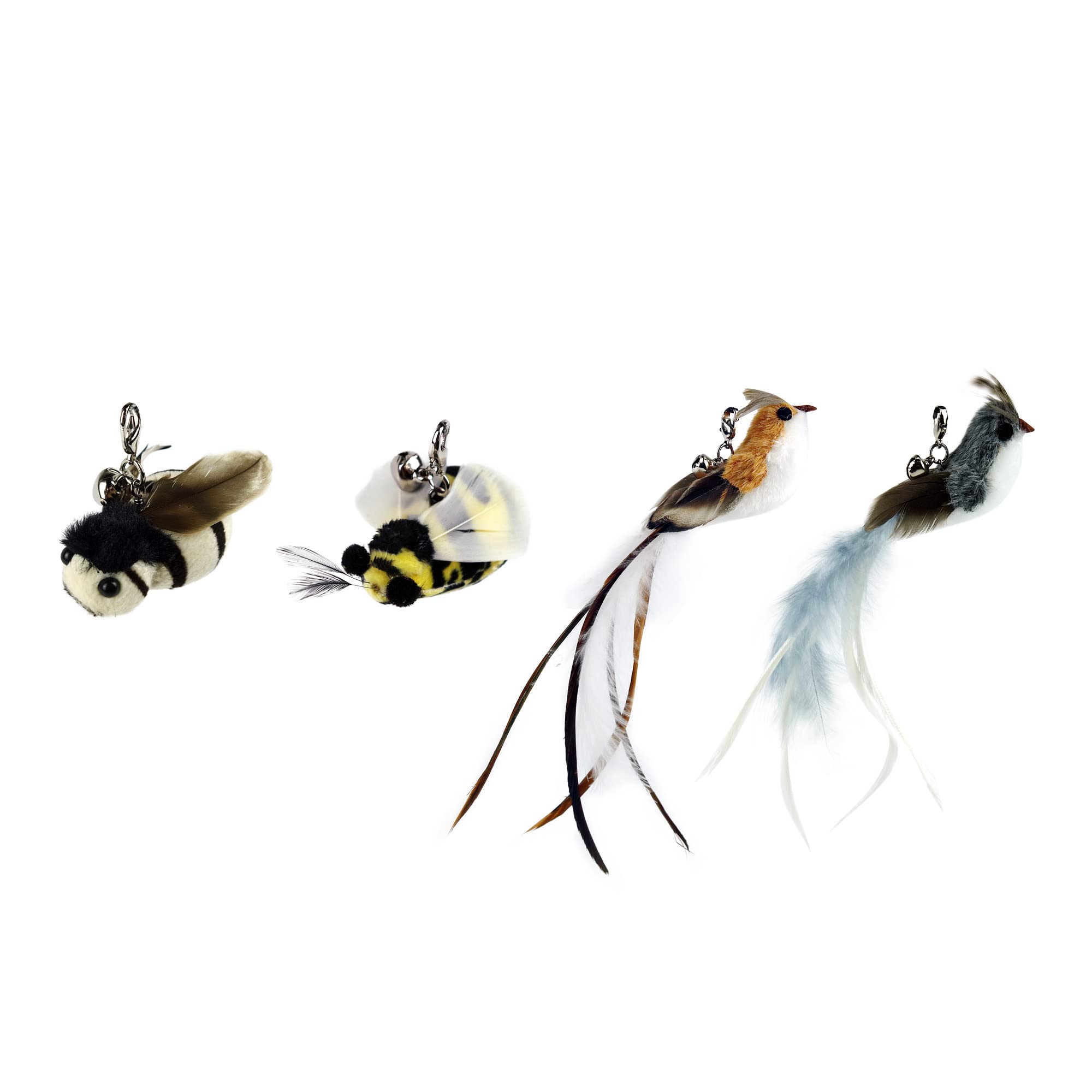 Cat Insect Feather Toys Replacement Cat Toy Wand Refills, 6 Pieces Natural Insect Cat Toy Feathers Refill, Interactive Cat Teaser Wand Attachments, with Bell