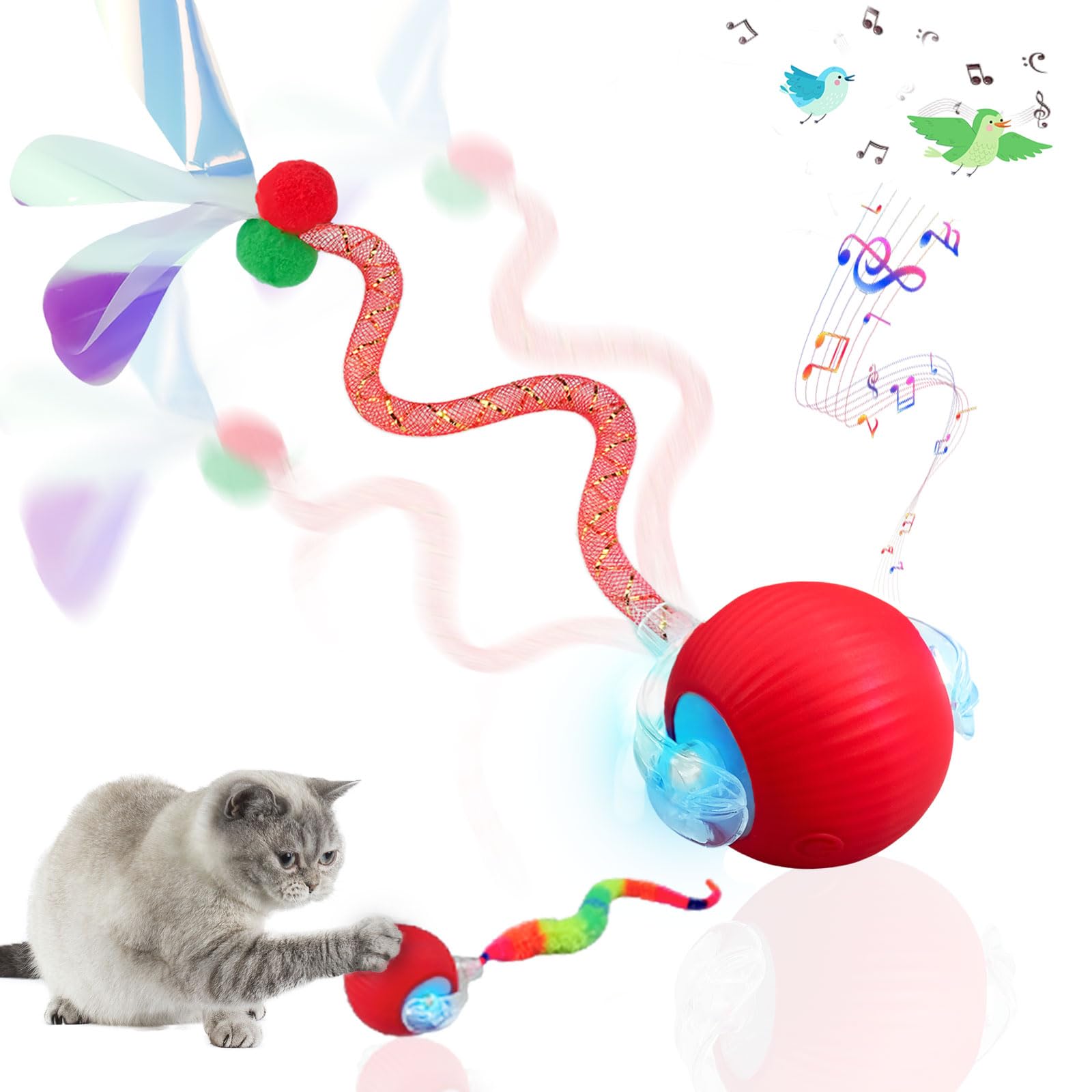 Interactive Cat Toys for Indoor Cats,[Newly Upgraded] Rechargeable Touch Activated Hide and Seek Kitten Toys for Bored Indoor Adult Cats with Fluttering (Blue)