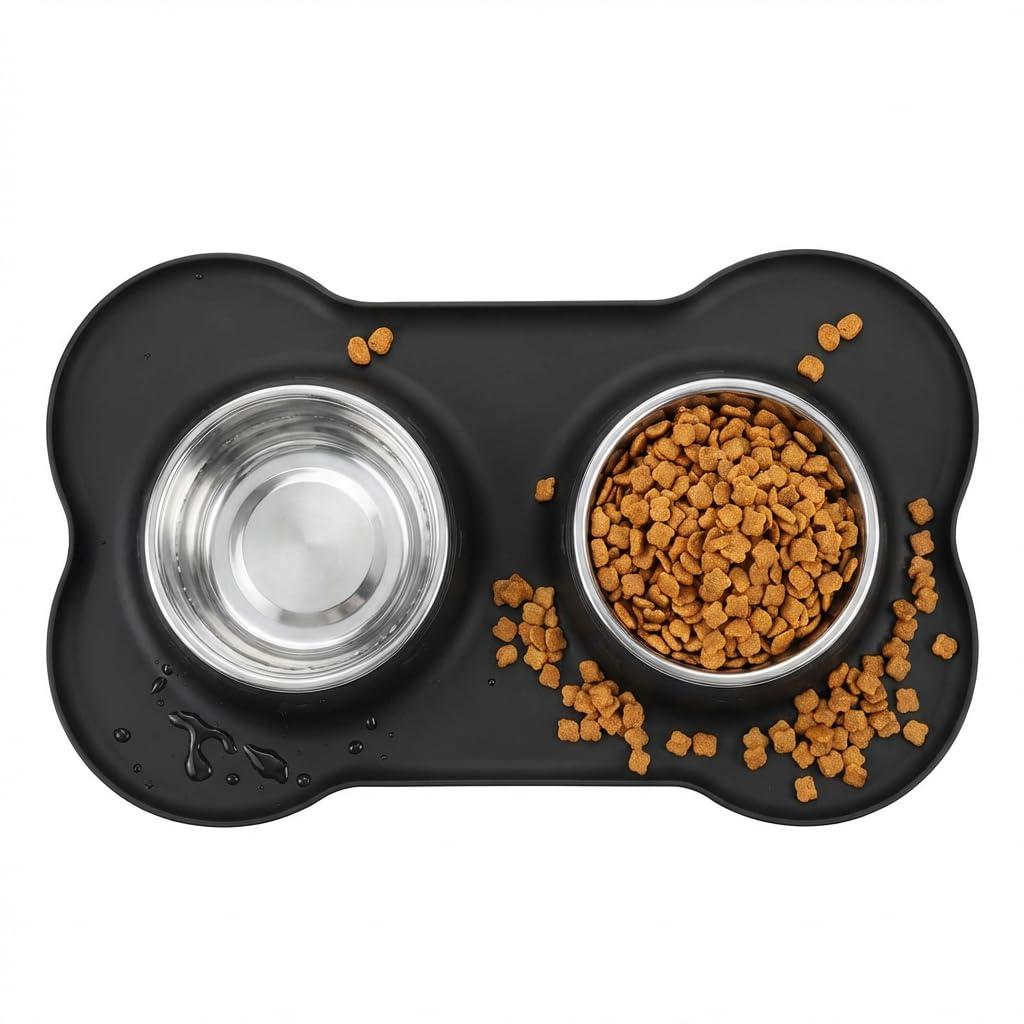 Hubulk Pet Dog Bowls 2 Stainless Steel Dog Bowl with No Spill Non-Skid Silicone Mat + Pet Food Scoop Water and Food Feeder Bowls for Feeding Small Medium Large Dogs Cats Puppies (S, Pink)