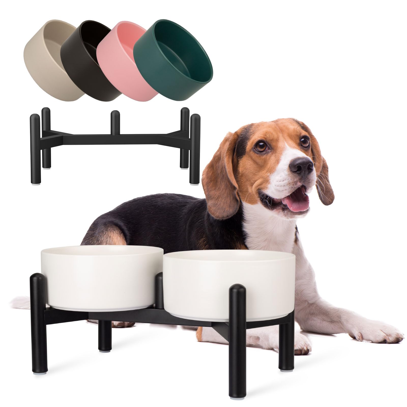 Elevated Ceramic Dog Bowl Set - Double Dog Feeding Bowls with Stand Splash Proof - Raised Dishes for Food and Water - Ideal for Small to Medium Dogs - 2 x 850 ml - 28.74 oz