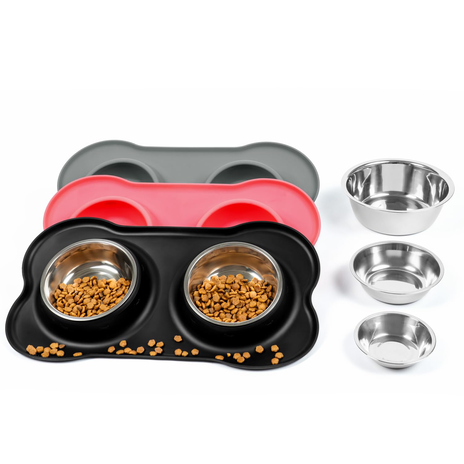 Hubulk Pet Dog Bowls 2 Stainless Steel Dog Bowl with No Spill Non-Skid Silicone Mat + Pet Food Scoop Water and Food Feeder Bowls for Feeding Small Medium Large Dogs Cats Puppies (S, Pink)