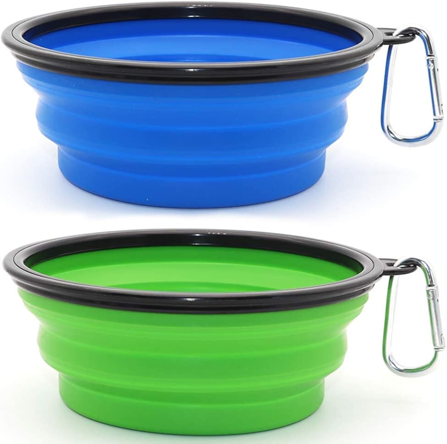 Kytely Large Collapsible Dog Bowls 2 Pack, 34oz Foldable Dog Travel Bowl, Portable Pet Water Food Bowl with Clasp, Pet Cat Feeding Cup Dish for Traveling, Walking, Hiking (Black+Blue)