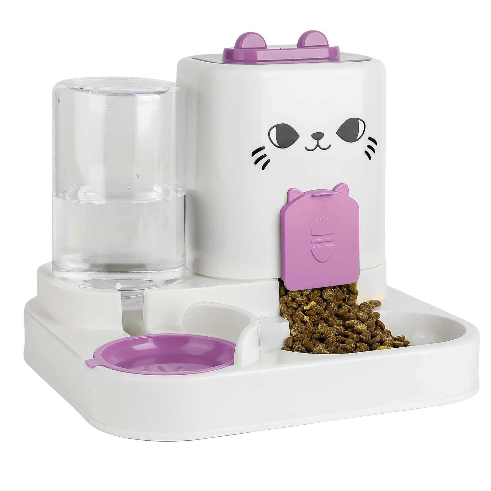 Marchul 3 in 1 Cat Bowl, Cat Food and Water Bowl Set with Water Dispenser and Stainless Steel Bowls, 15° Tilted Pet Raised Three Bowls for Indoor Cats, Small or Medium Sized Dogs