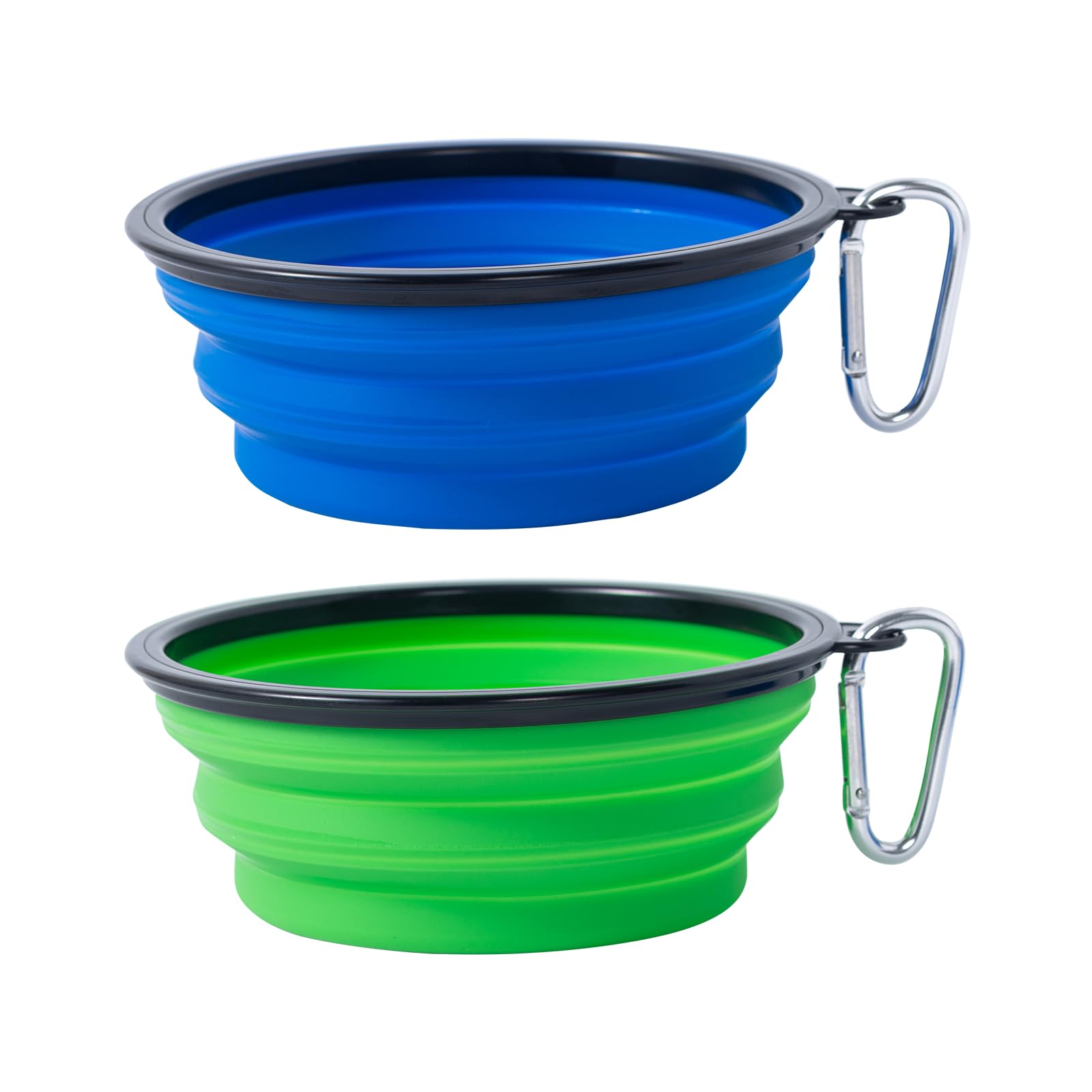 Kytely Large Collapsible Dog Bowls 2 Pack, 34oz Foldable Dog Travel Bowl, Portable Pet Water Food Bowl with Clasp, Pet Cat Feeding Cup Dish for Traveling, Walking, Hiking (Black+Blue)