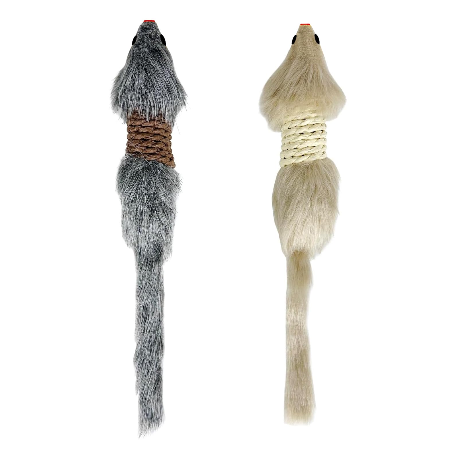 2 Pack Natural Rabbit Fur Cat Toy Refills – Silent Interactive Cat Toys for Indoor Cats, Handmade Replacement Heads with Secure Connector for Cat Wand Toys