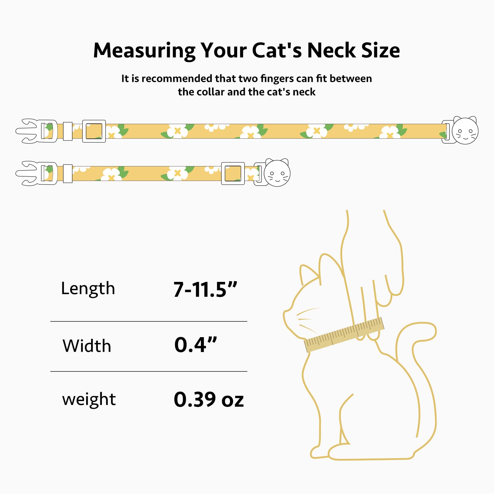 2 Pack Cotton Breakaway Cat Collar Green and Yellow Flowers Pendant Cute Kitten Cat Collar with Bell