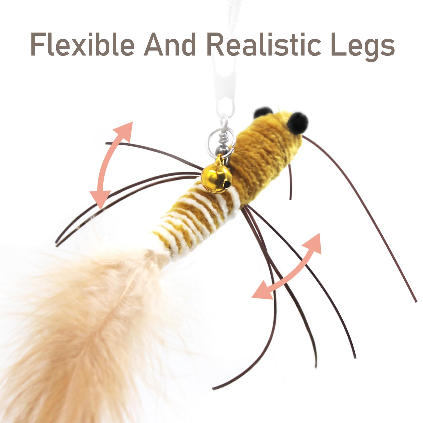 SONGWAY Insect Cat Toys with Feather - 6 Pieces Cat Worm Toy Refills, Cat Toy Wand Attachments, Worm Cat Toys, Interactive Toys for Indoor Cats Kittens