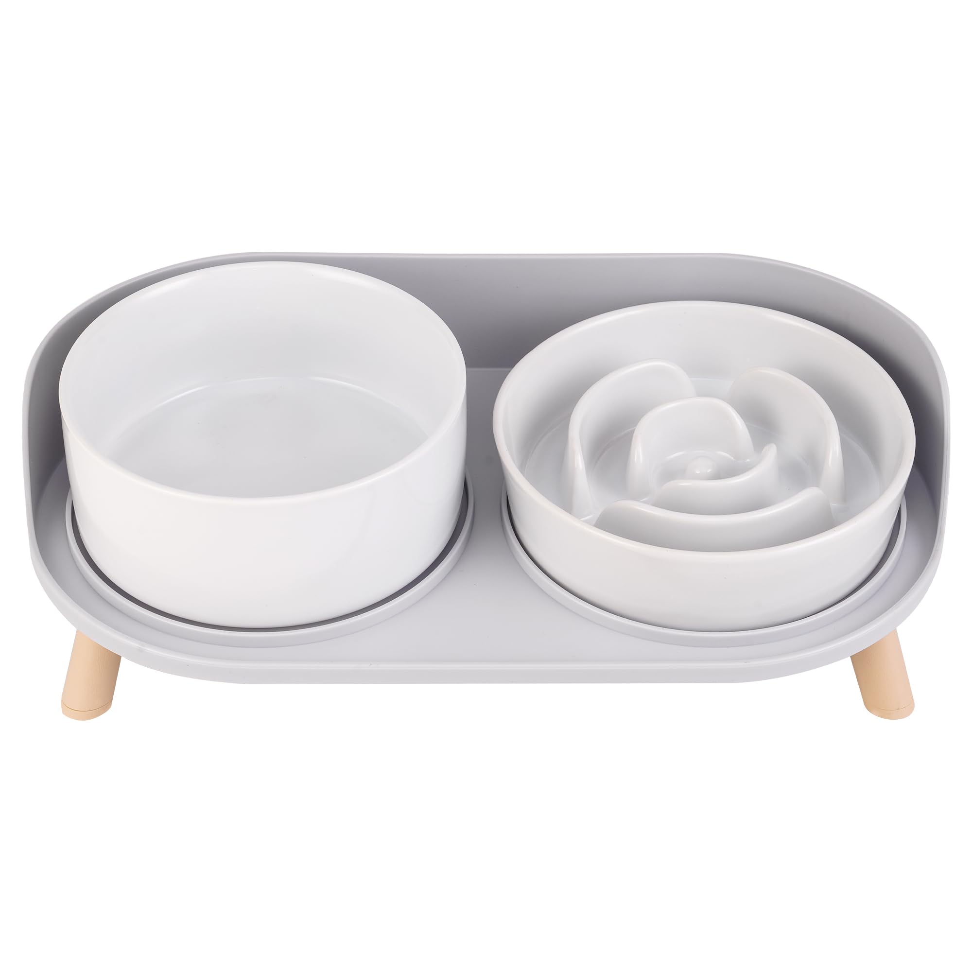 Elevated Ceramic Dog Bowl Set - Double Dog Feeding Bowls with Stand Splash Proof - Raised Dishes for Food and Water - Ideal for Small to Medium Dogs - 2 x 850 ml - 28.74 oz
