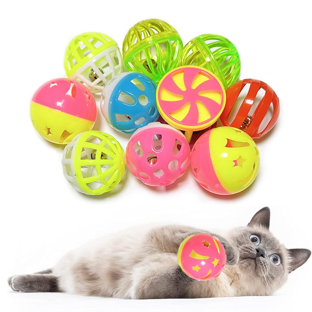 Colorful Cat Toy Balls with Bell 6PCS, Interactive Hollow Design, Plastic, Training Exercise Toy(2 in 1 2P)