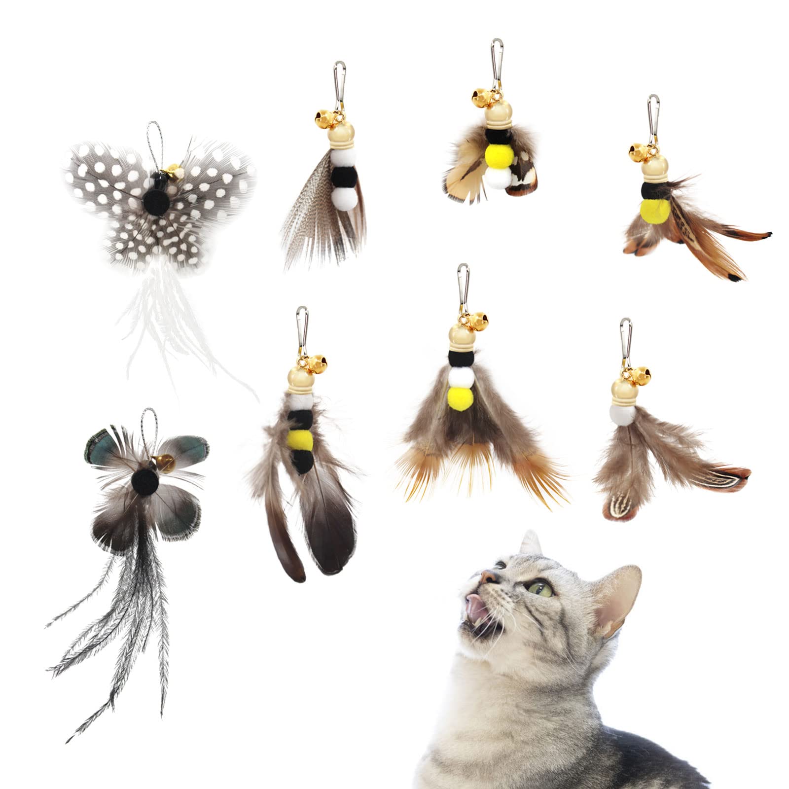 SONGWAY Insect Cat Toys with Feather - 6 Pieces Cat Worm Toy Refills, Cat Toy Wand Attachments, Worm Cat Toys, Interactive Toys for Indoor Cats Kittens