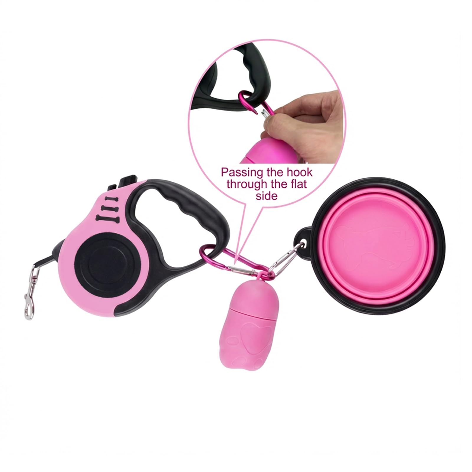 PETIMP Retractable Dog Leash Lightweight 16FT Leash, with Folding Bowl,Dispenser,Waste Bags, for Small Medium Dogs(Pink)