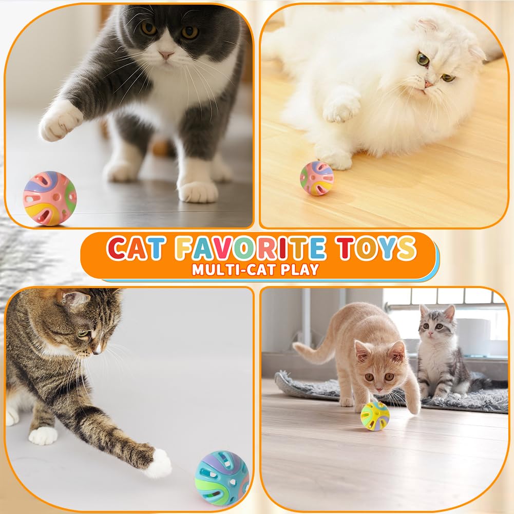 Colorful Cat Toy Balls with Bell 6PCS, Interactive Hollow Design, Plastic, Training Exercise Toy(2 in 1 2P)