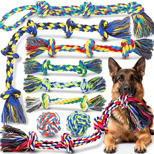 Tough Dog Rope Toys for Aggressive Chewers, Tough Tug of War Dog Toys for Large, Medium & Small Dogs – 5 Pack Including 2 Ropes & 3 Supplies - Assorted Colors