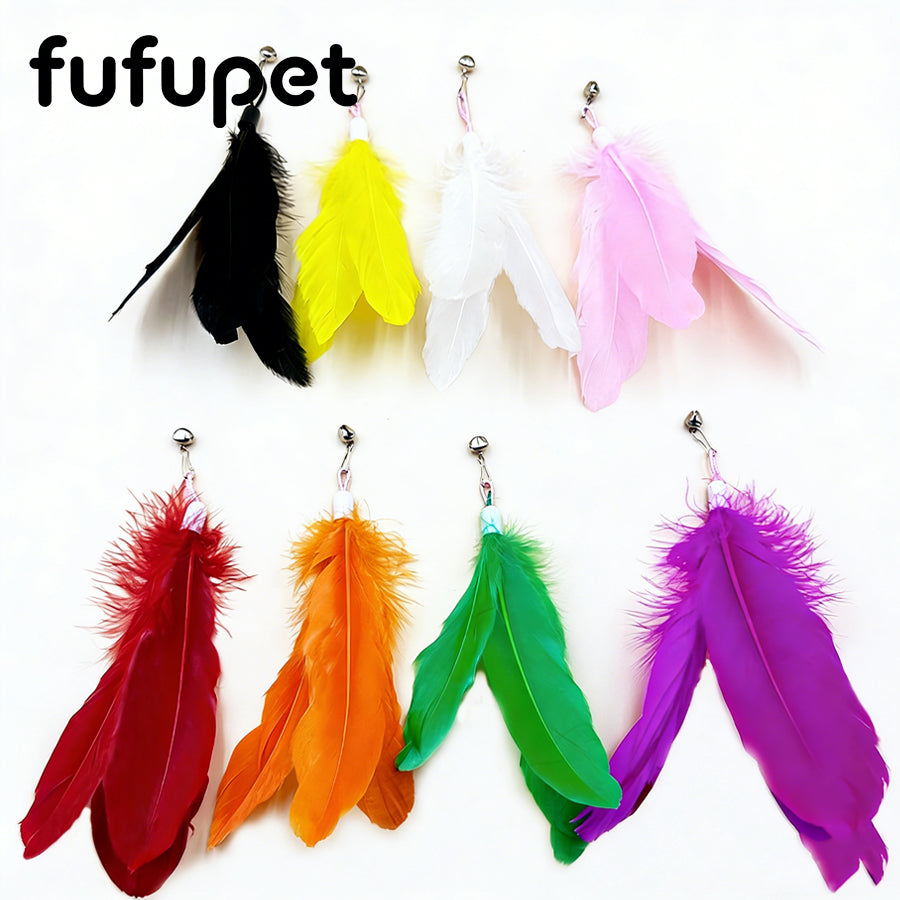 Large Fluffy Feather Refill with Bell, Interactive Cat Toy Replacement Head, 20cm Length, Multiple Colors Available
