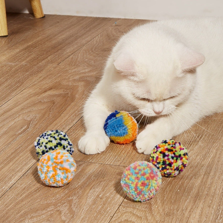 5cm Colorful Plush Pom Pom Cat Toy Balls, Interactive Kitten Chew & Chase Toys for Cats Exercise, Boredom Relief & Teeth Cleaning