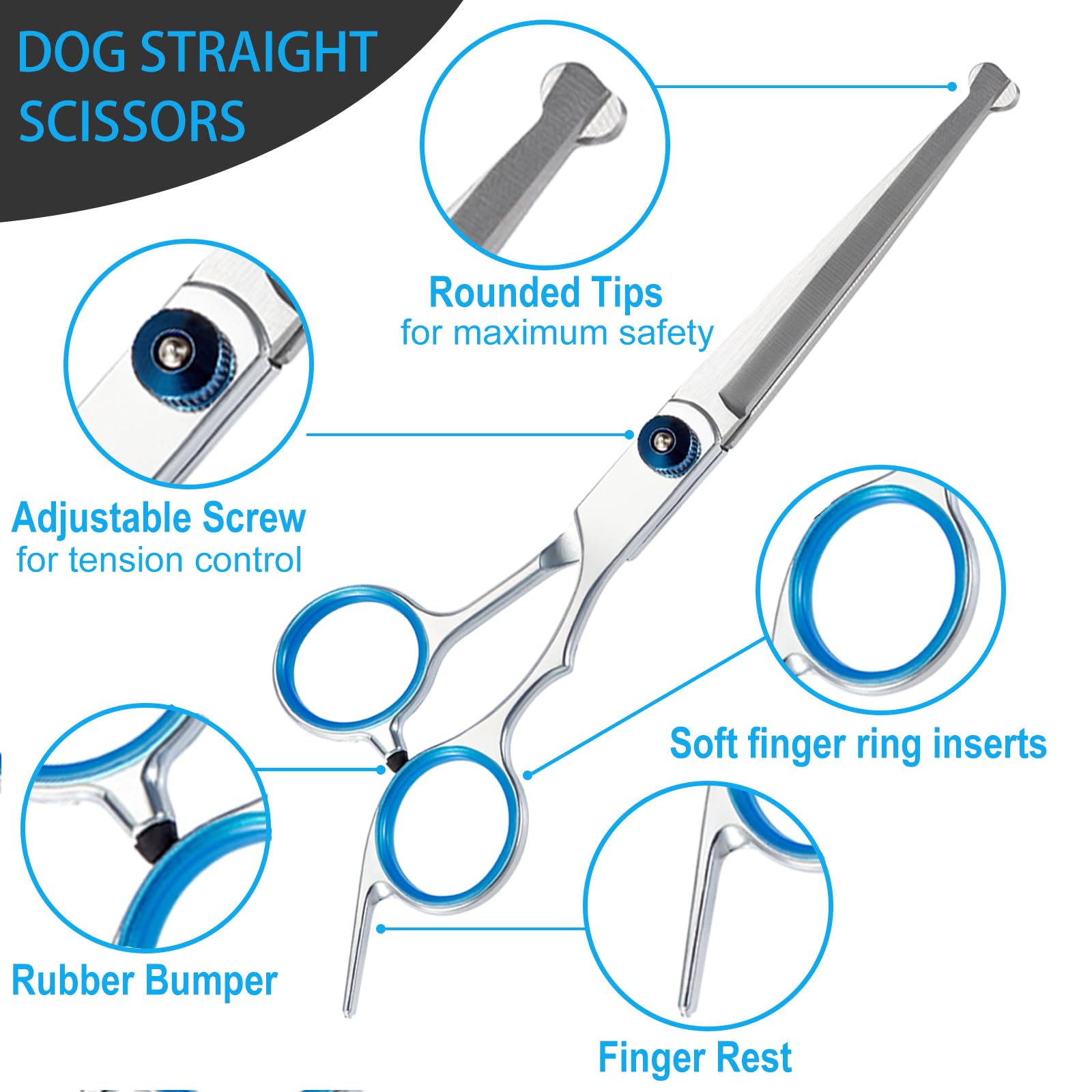 5 in 1 Premium Dog Grooming Scissors, Professional Dog Scissors for Grooming with Safety Round Tips, Lengnoyp Stainless Steel Thinning Shears, Pet Cat Shears for Grooming Kit