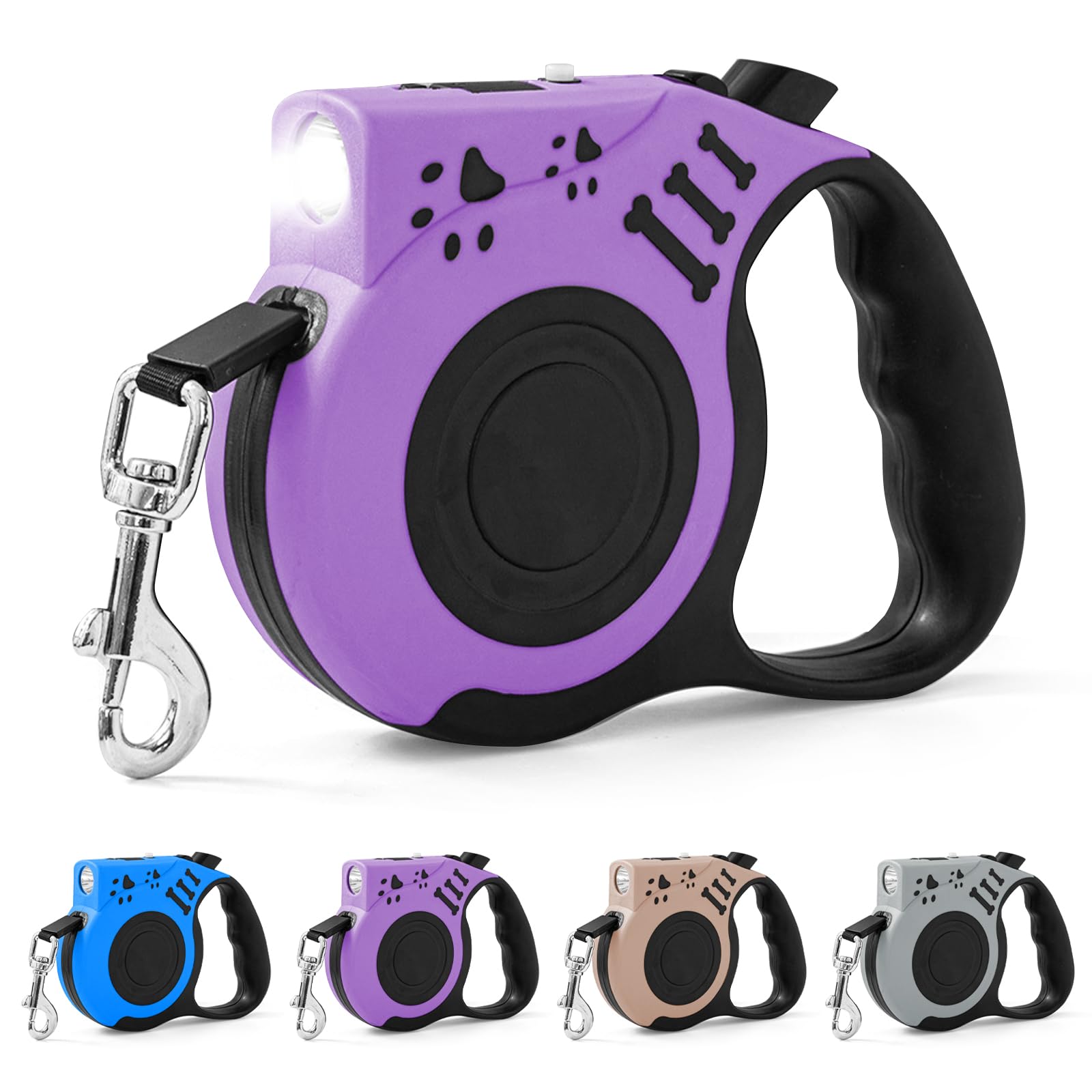 JSXD 360° Tangle-Free Retractable Dog Leash with One-Handed Brake, Pause, Lock, 10 ft Strong Nylon Tape Pet Walking Leash,Suitable for Cats, Small and Medium Dogs up to 66 lbs (Purple, 10 ft)