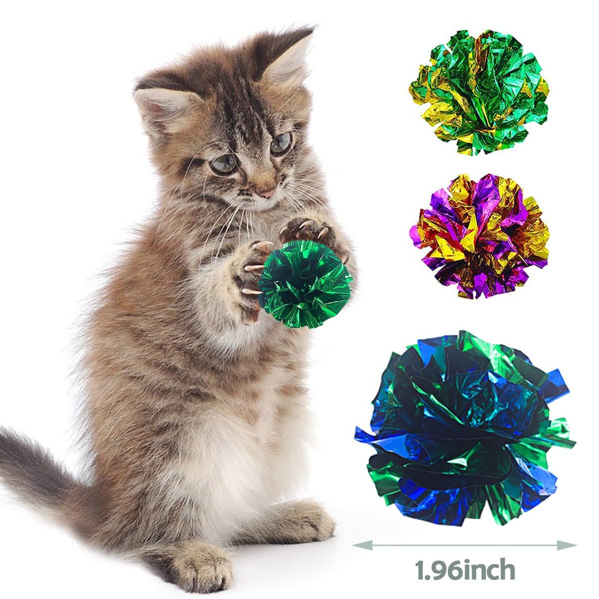 PET SHOW 20 Pcs Cat Crinkle Toy Ball 2.5inch Mylar Cat Pounce Chase Toys Colorful Paper Ball Chase Training Activity for Cats Kittens