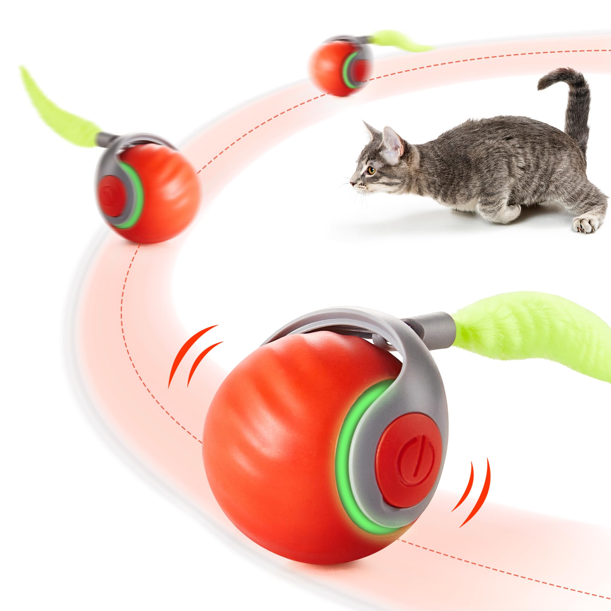 BABORUI Interactive Cat Toy Ball - Automatic Interactive Cat Toys for Indoor Cats with 3 Tails, 2 Speeds Rechargeable Cat Enrichment Toys for Small/Medium/Large Cats to Keep Them Busy(Blue)