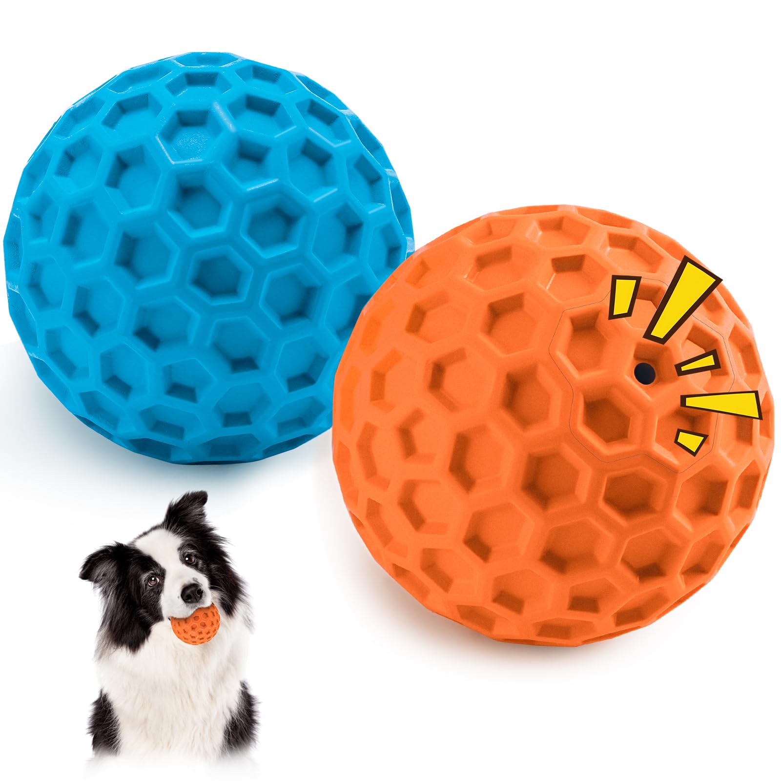 DISSKNIC Indestructible Squeaky Dog Ball, Relieves Anxiety, Cleans Teeth, Interactive Chew Toy for Aggressive Chewers, Dog Toy for Large Breeds, Outdoor Waterproof