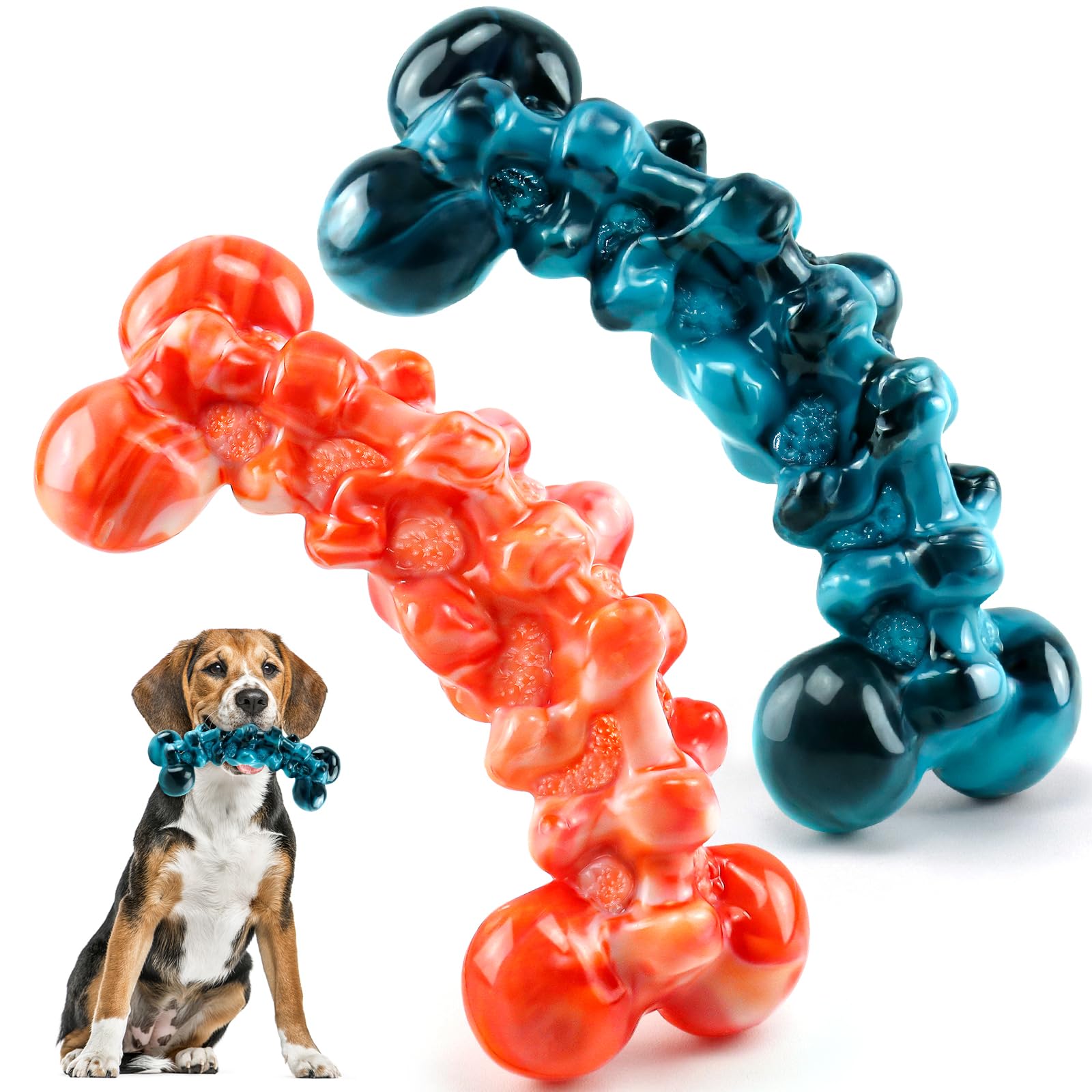 Dog Chew Toys for Aggressive Chewers - 2 Pack Indestructible Teeth Cleaning Chew Toys to Keep Them Busy for Medium & Large Dogs