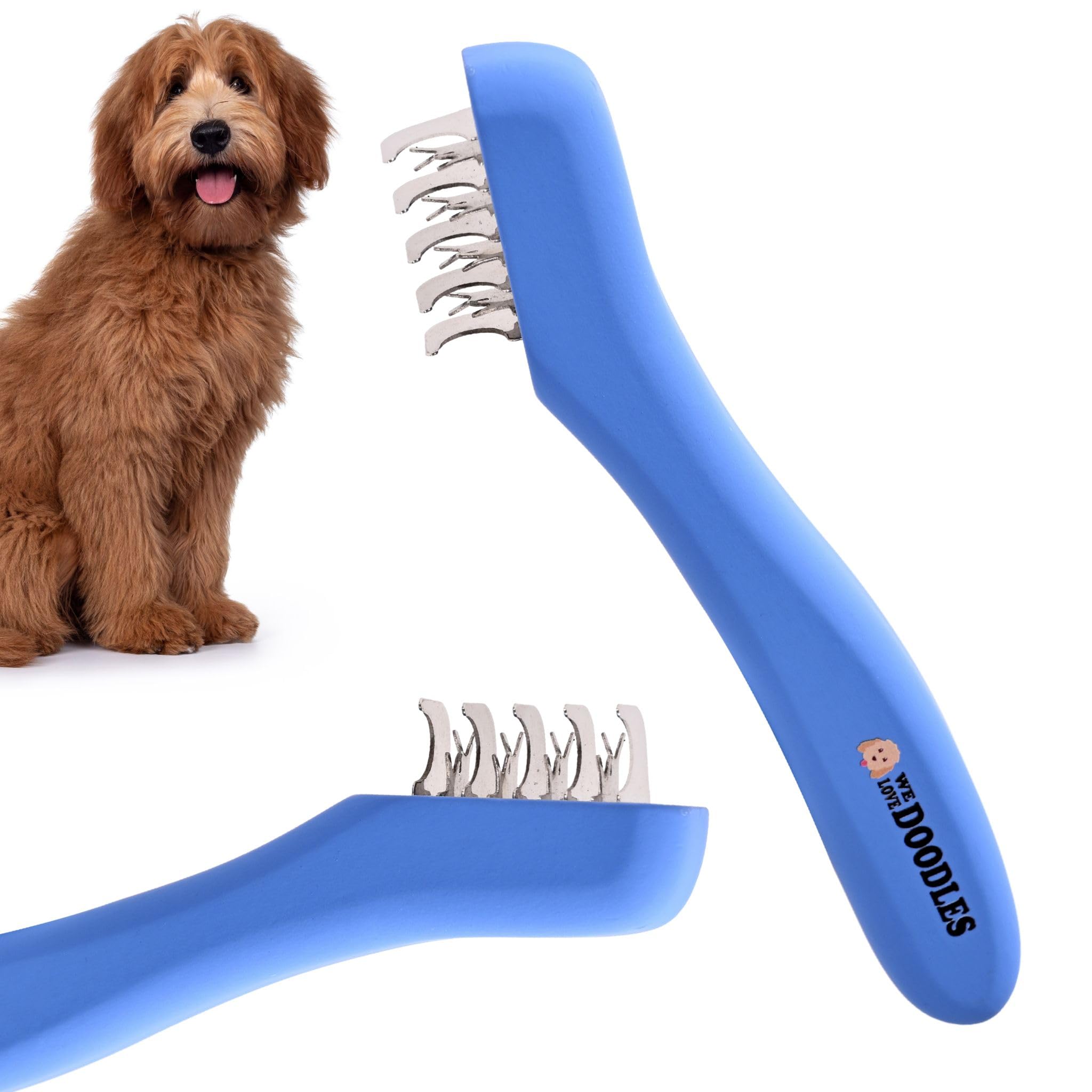 Pets First Professional Pet Mat Remover - Dematting Tool for Grooming Cats & Dogs - Removes Matted Fur, Tangles, Knots, Loose Hair & Dirt - Stainless Steel, Gentle Teeth, Soft Comfort Grip Handle,Blue