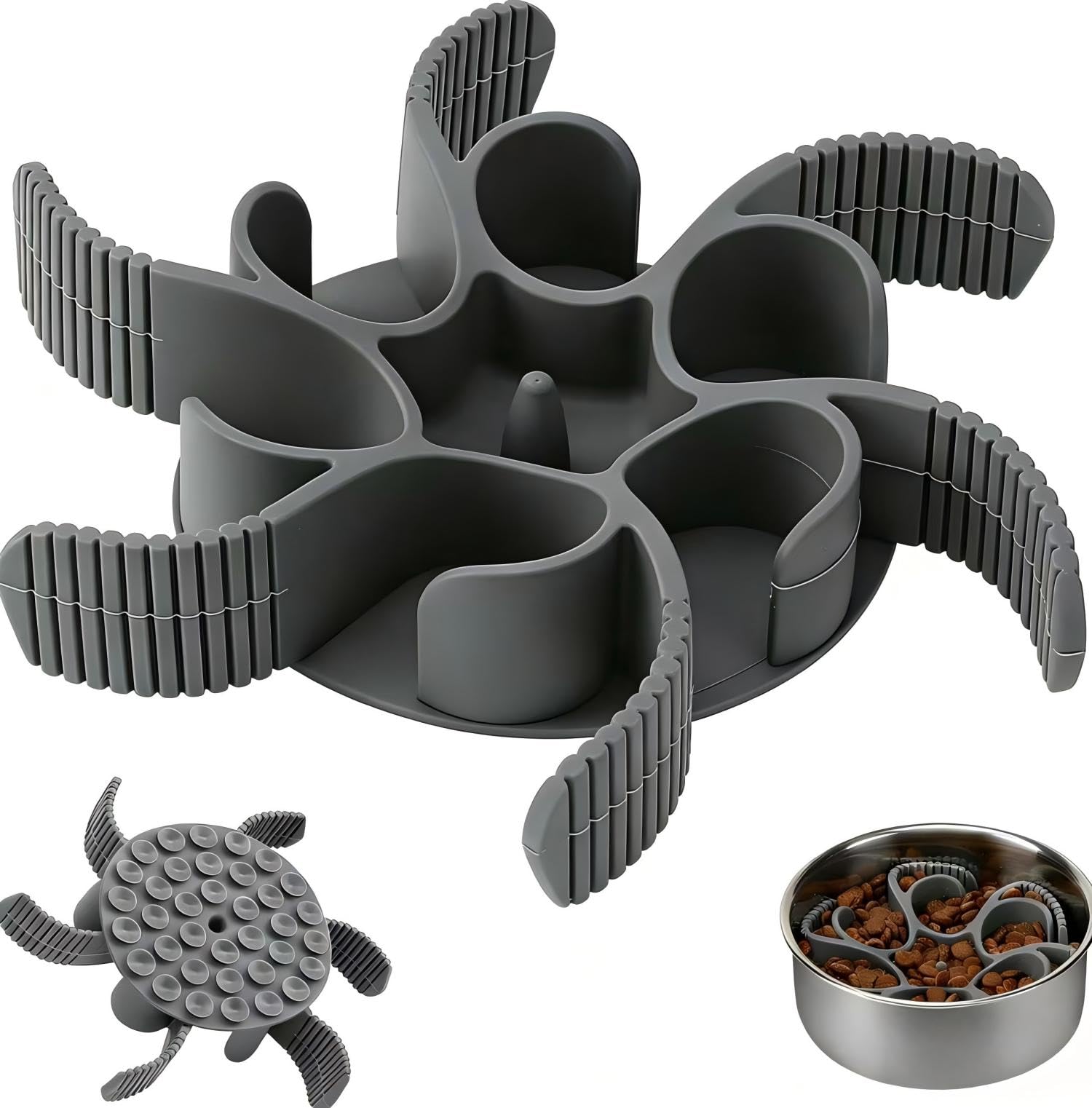 Keegud Slow Feeder Dog Bowls Insert [Octopus Suction Cups] Super Firm Slow Eating Dog Bowl [Cuttable] for Large Breed and Medium Size Dog Compatible with Regular and Elevated Dog Bowls (Turbine)