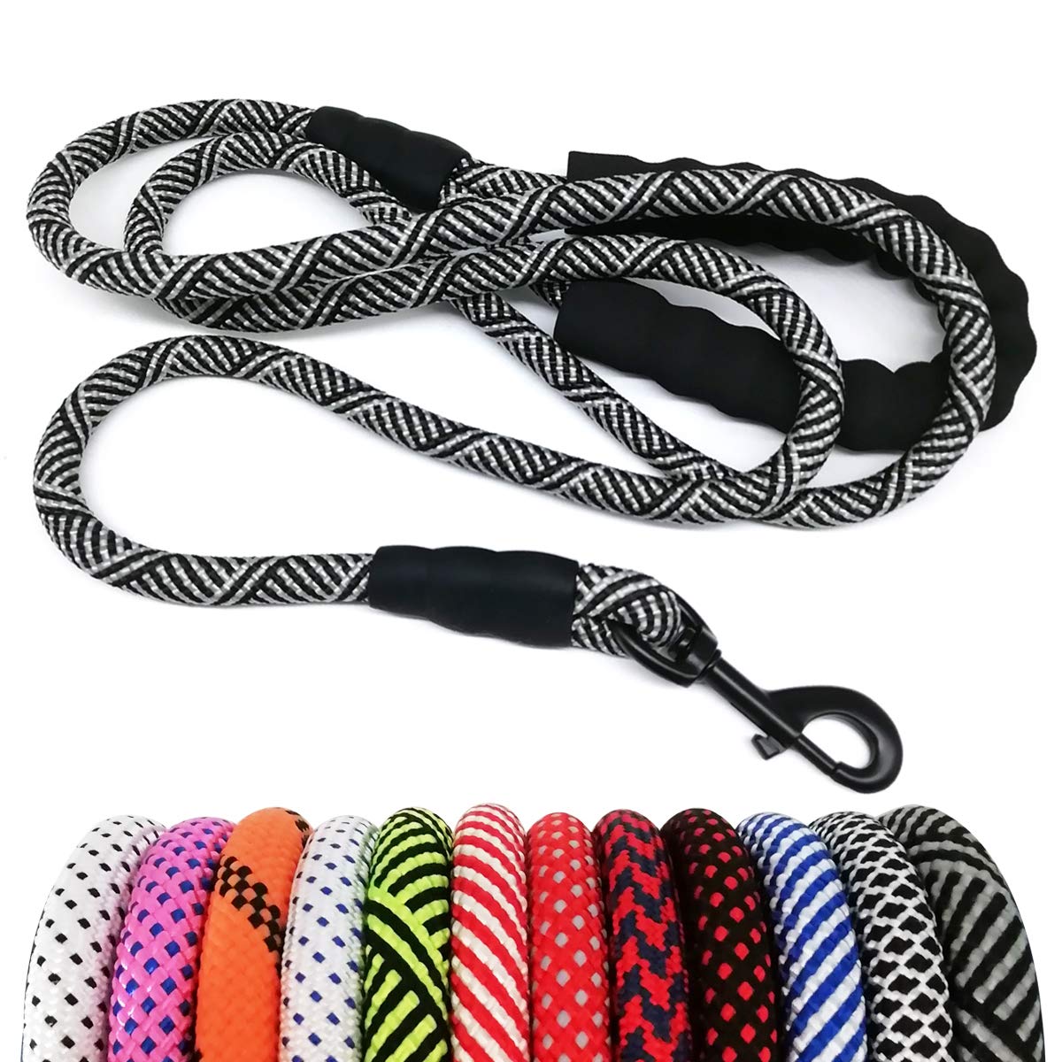 BAAPET 2/4/5/6 FT Dog Leash with Comfortable Padded Handle and Highly Reflective Threads for Small Medium and Large Dogs (5FT-1/2'', Black)