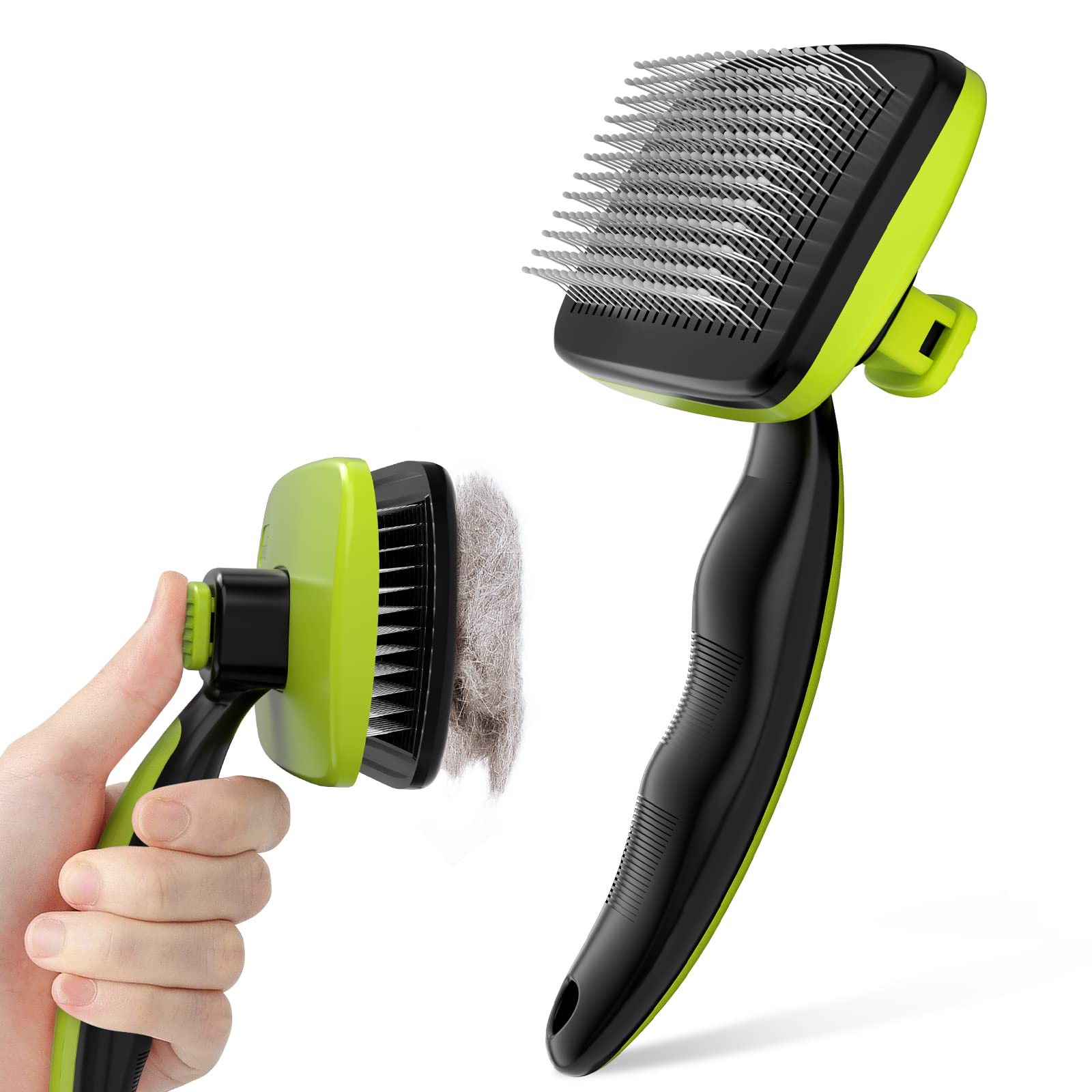 Dipoo Self Cleaning Shedding Brush - Skin Friendly Grooming Tool for Dogs, Cats, and Puppies, Deshedding and Hair Removal for Long and Short Haired Pets, Black