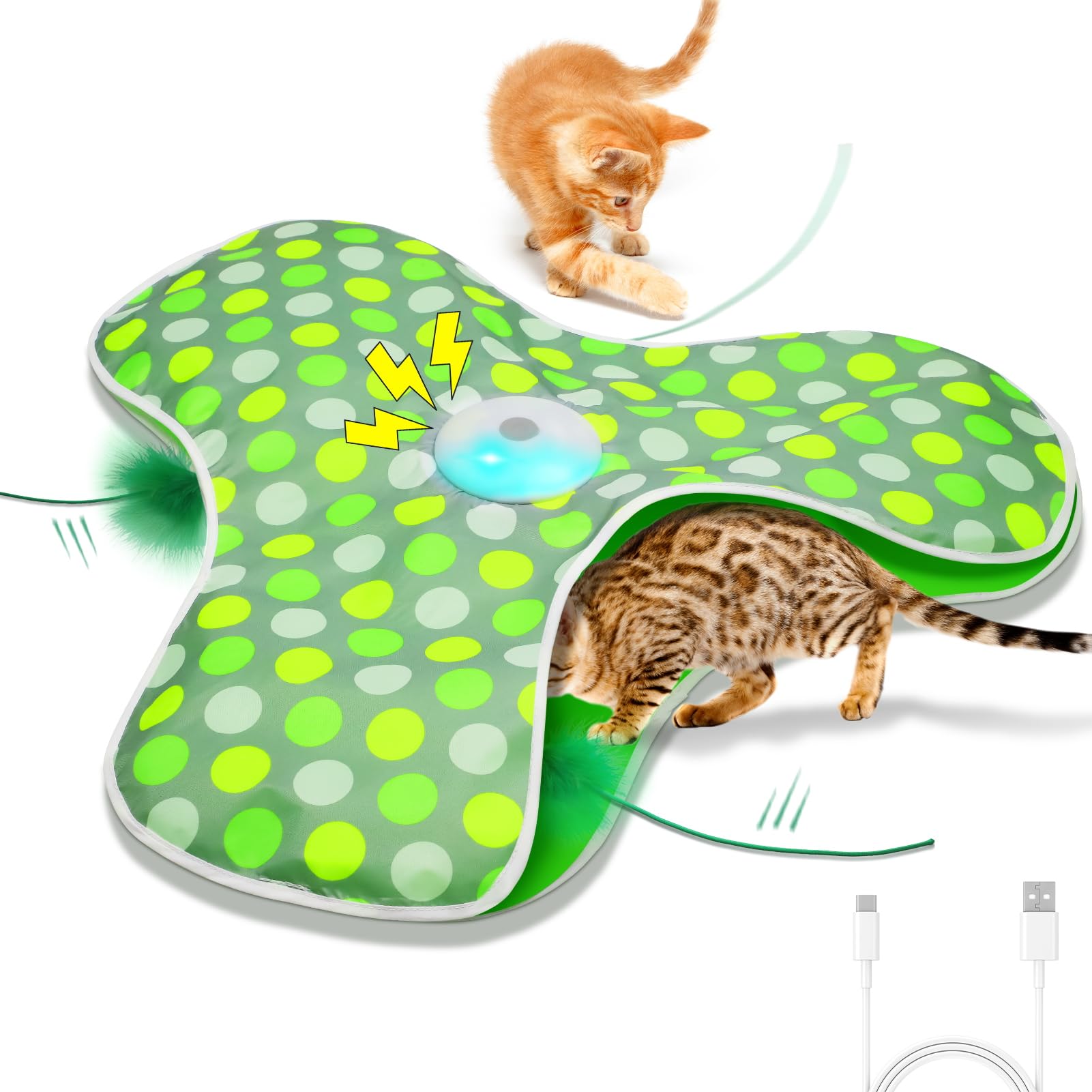 Interactive Cat Toys for Indoor Cats,[Newly Upgraded] Rechargeable Touch Activated Hide and Seek Kitten Toys for Bored Indoor Adult Cats with Fluttering (Blue)
