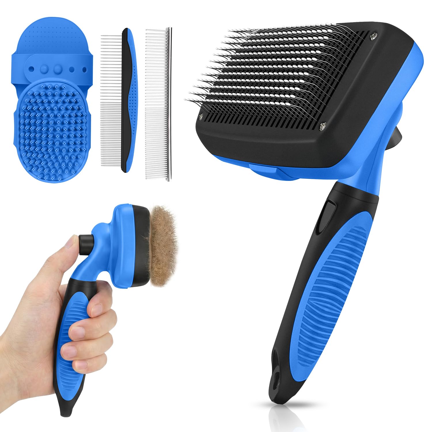 Dipoo Self Cleaning Shedding Brush - Skin Friendly Grooming Tool for Dogs, Cats, and Puppies, Deshedding and Hair Removal for Long and Short Haired Pets, Black