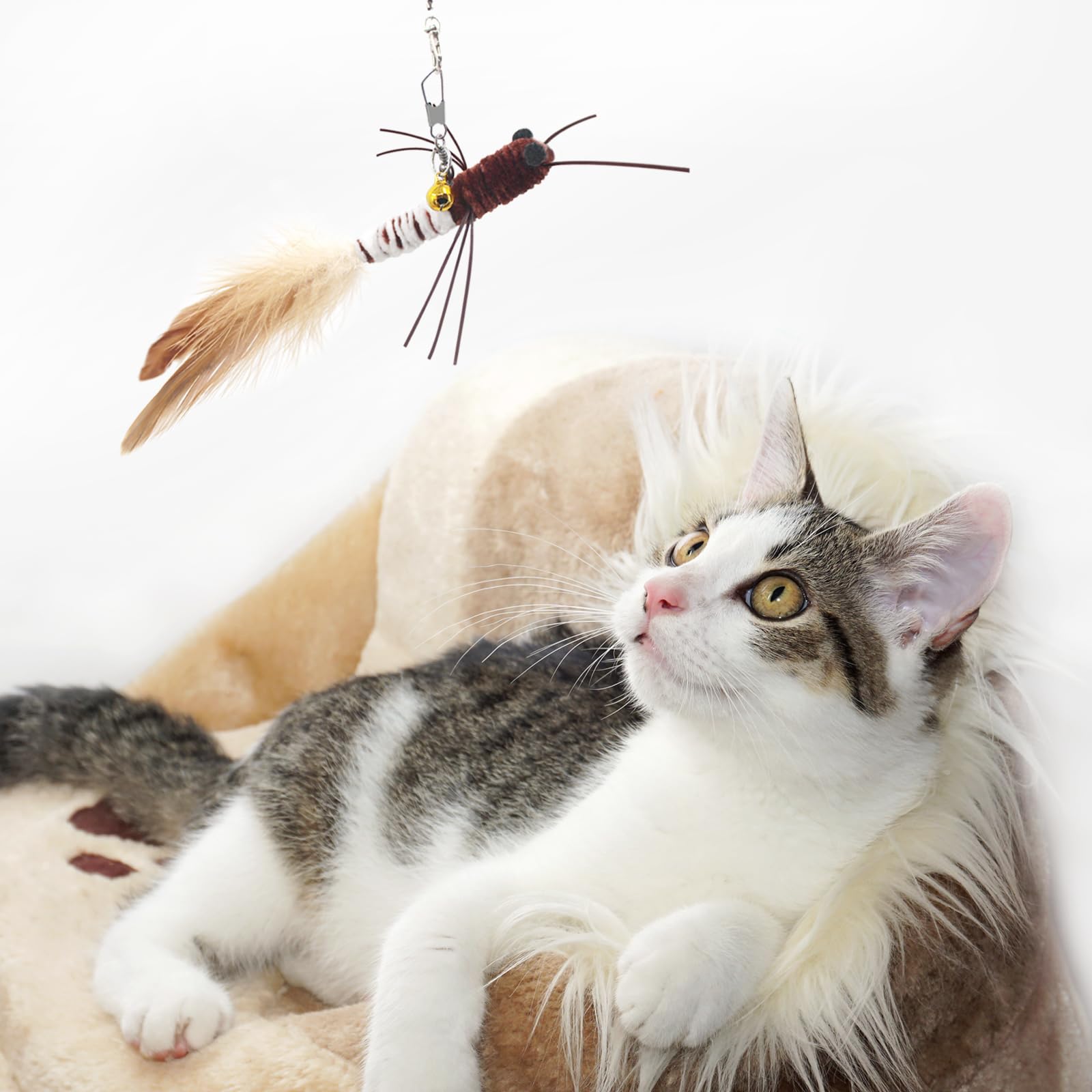 SONGWAY Insect Cat Toys with Feather - 6 Pieces Cat Worm Toy Refills, Cat Toy Wand Attachments, Worm Cat Toys, Interactive Toys for Indoor Cats Kittens