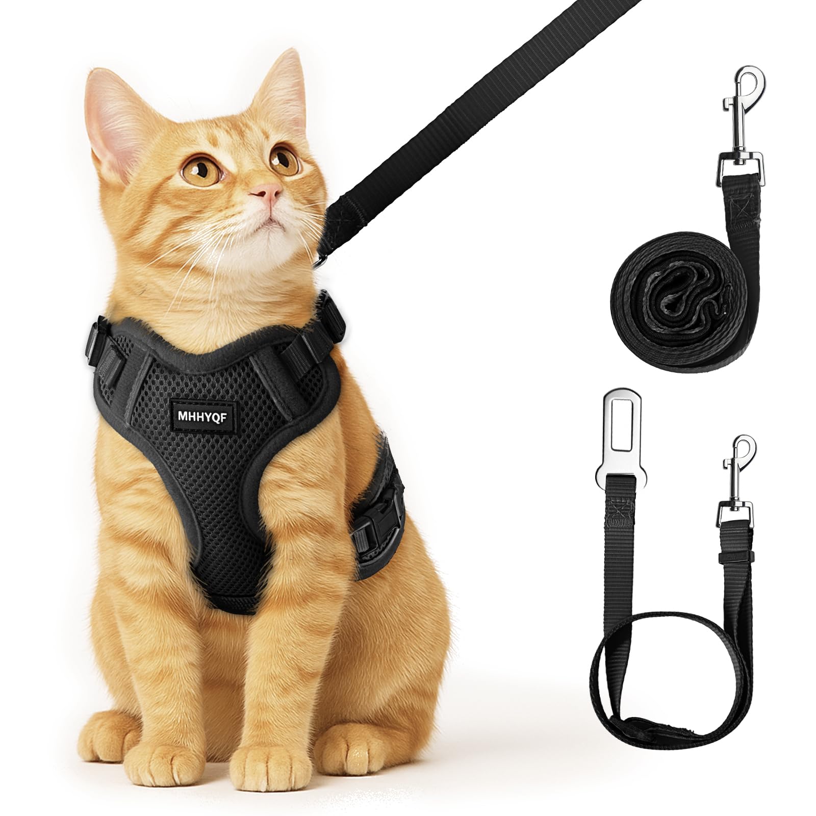 rabbitgoo Cat Harness and Leash for Walking, Escape Proof Soft Adjustable Vest Harnesses for Cats, Easy Control Breathable Reflective Strips Jacket, Black, XS