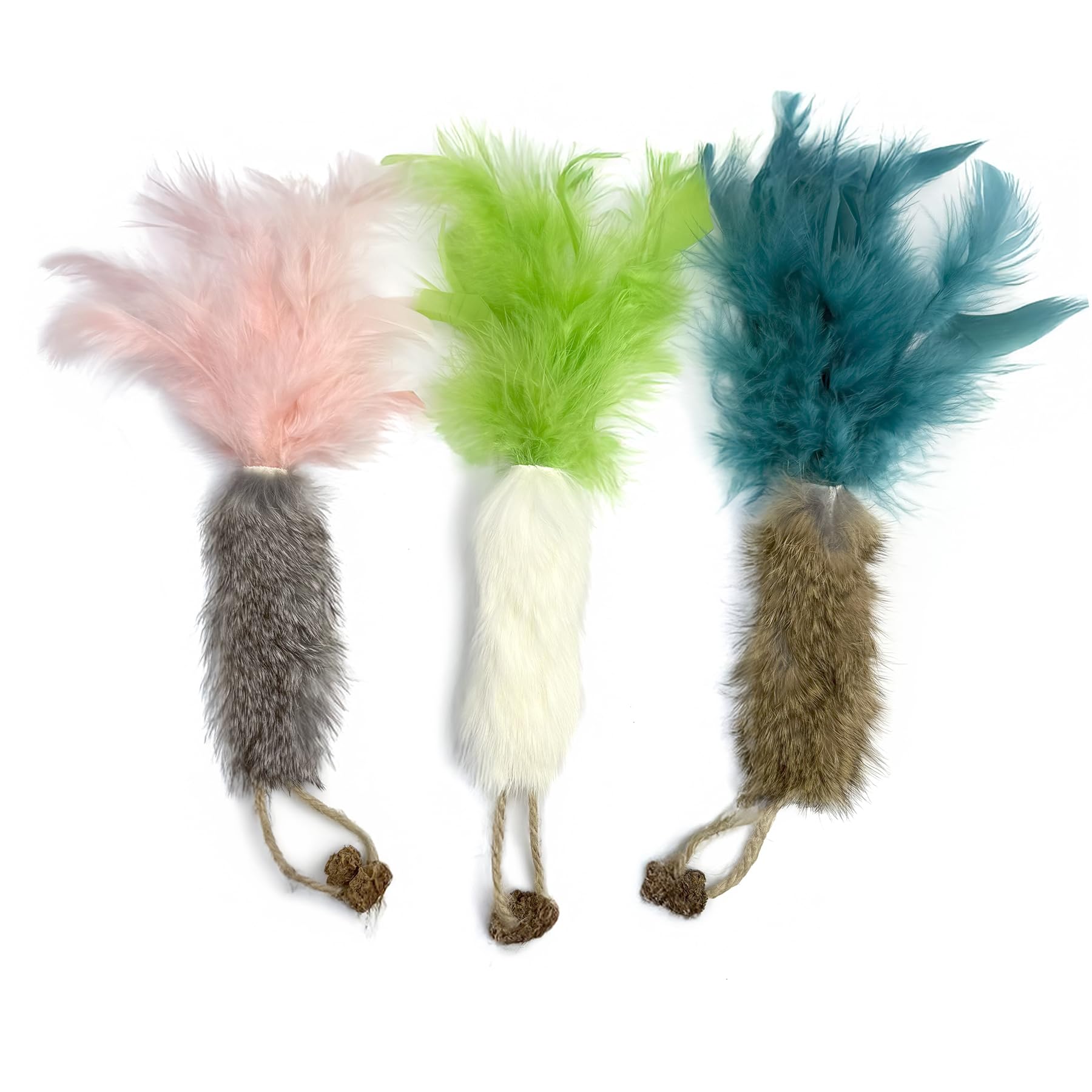 2 Pack Natural Rabbit Fur Cat Toy Refills – Silent Interactive Cat Toys for Indoor Cats, Handmade Replacement Heads with Secure Connector for Cat Wand Toys