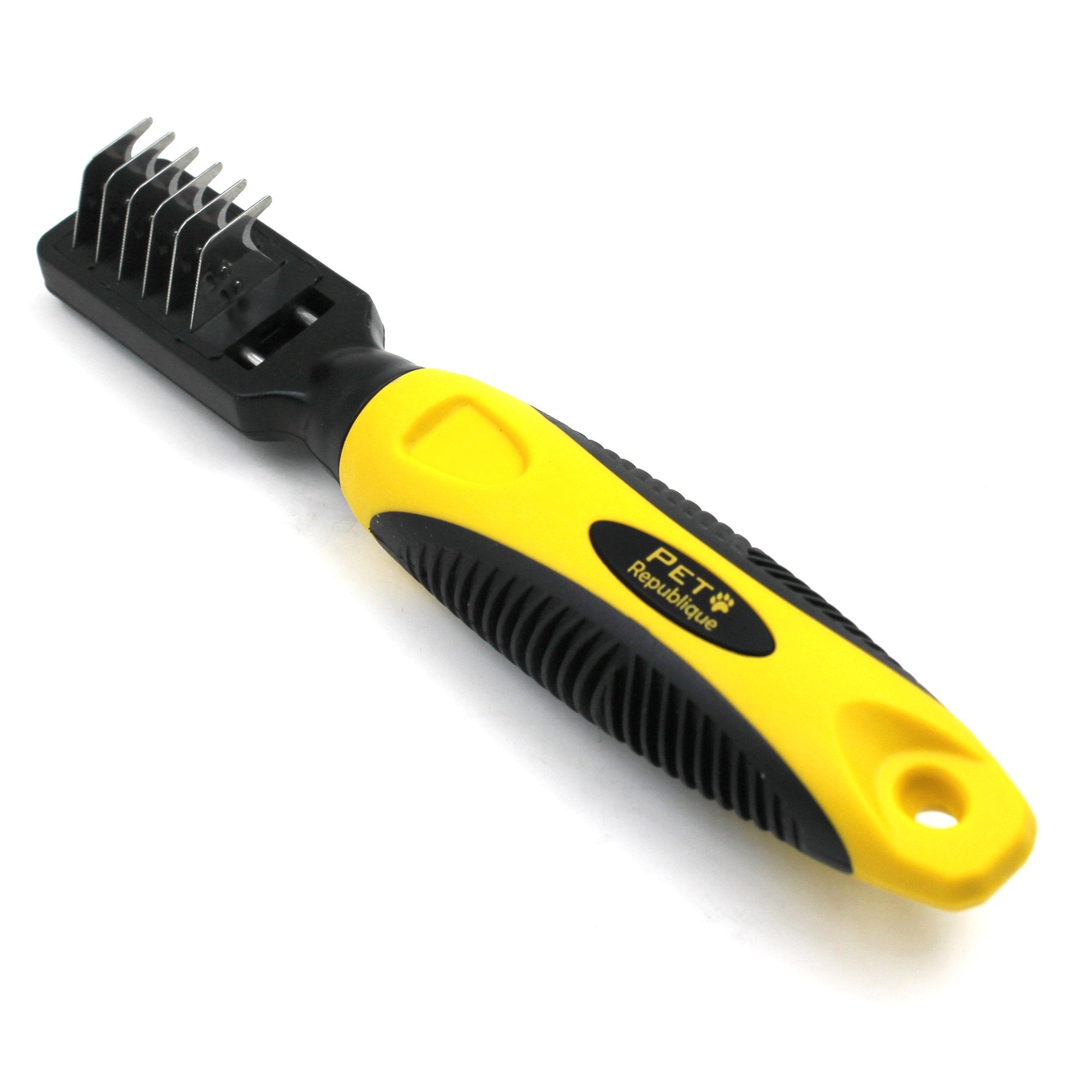 Pets First Professional Pet Mat Remover - Dematting Tool for Grooming Cats & Dogs - Removes Matted Fur, Tangles, Knots, Loose Hair & Dirt - Stainless Steel, Gentle Teeth, Soft Comfort Grip Handle,Blue