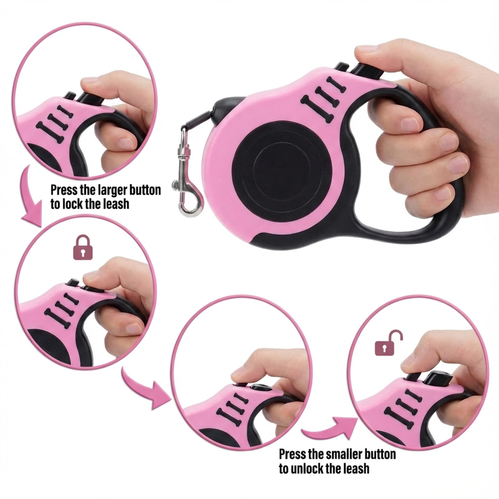 PETIMP Retractable Dog Leash Lightweight 16FT Leash, with Folding Bowl,Dispenser,Waste Bags, for Small Medium Dogs(Pink)