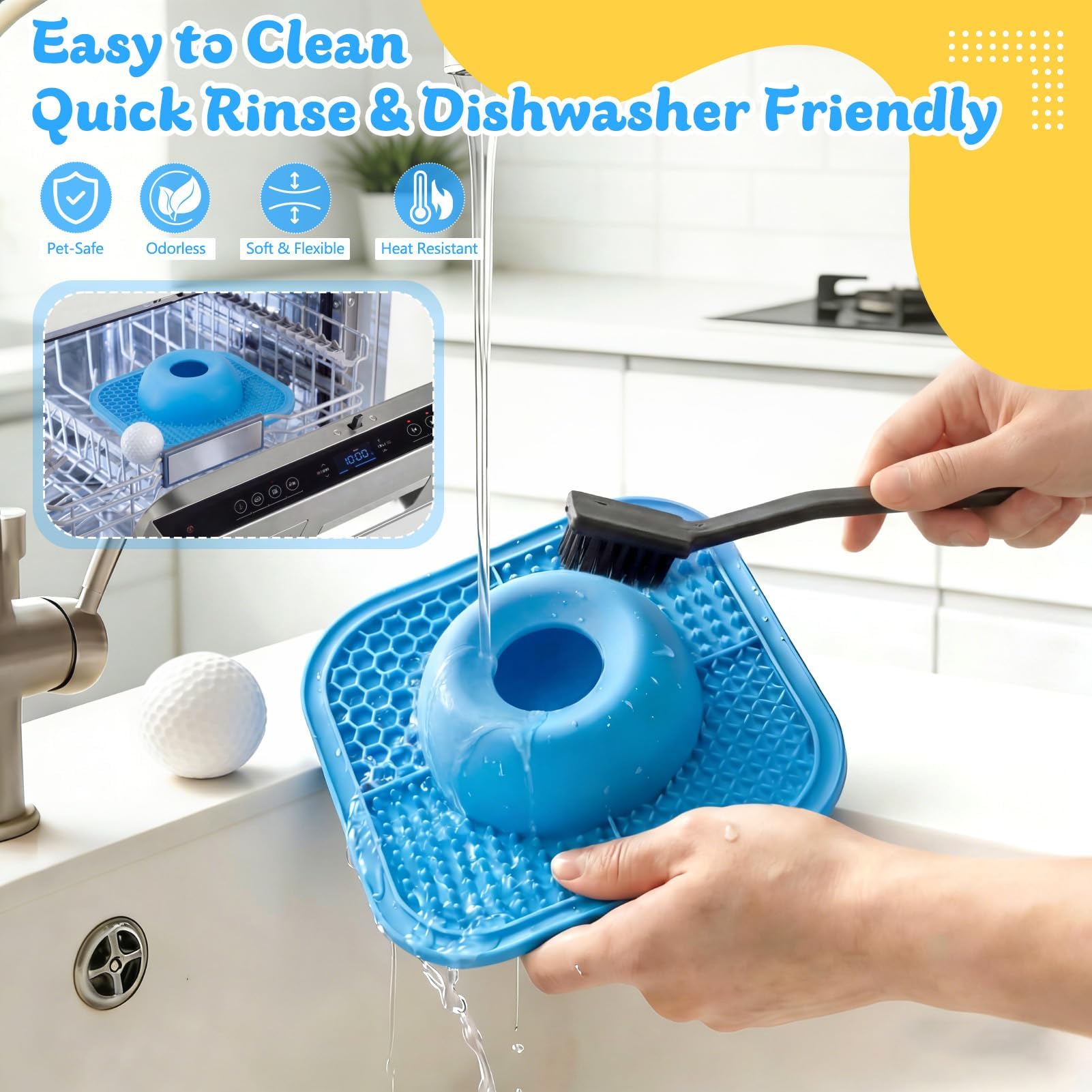 PetsHome Slow Feeder Dog Bowls & Lick Mat for Liquid and Thick Treat, Anti-Slip Dog Lick Bowl with Interactive Rolling Ball, 5/6 Cup Pup Licking Toy for Large Medium Small Dogs and Cats Blue